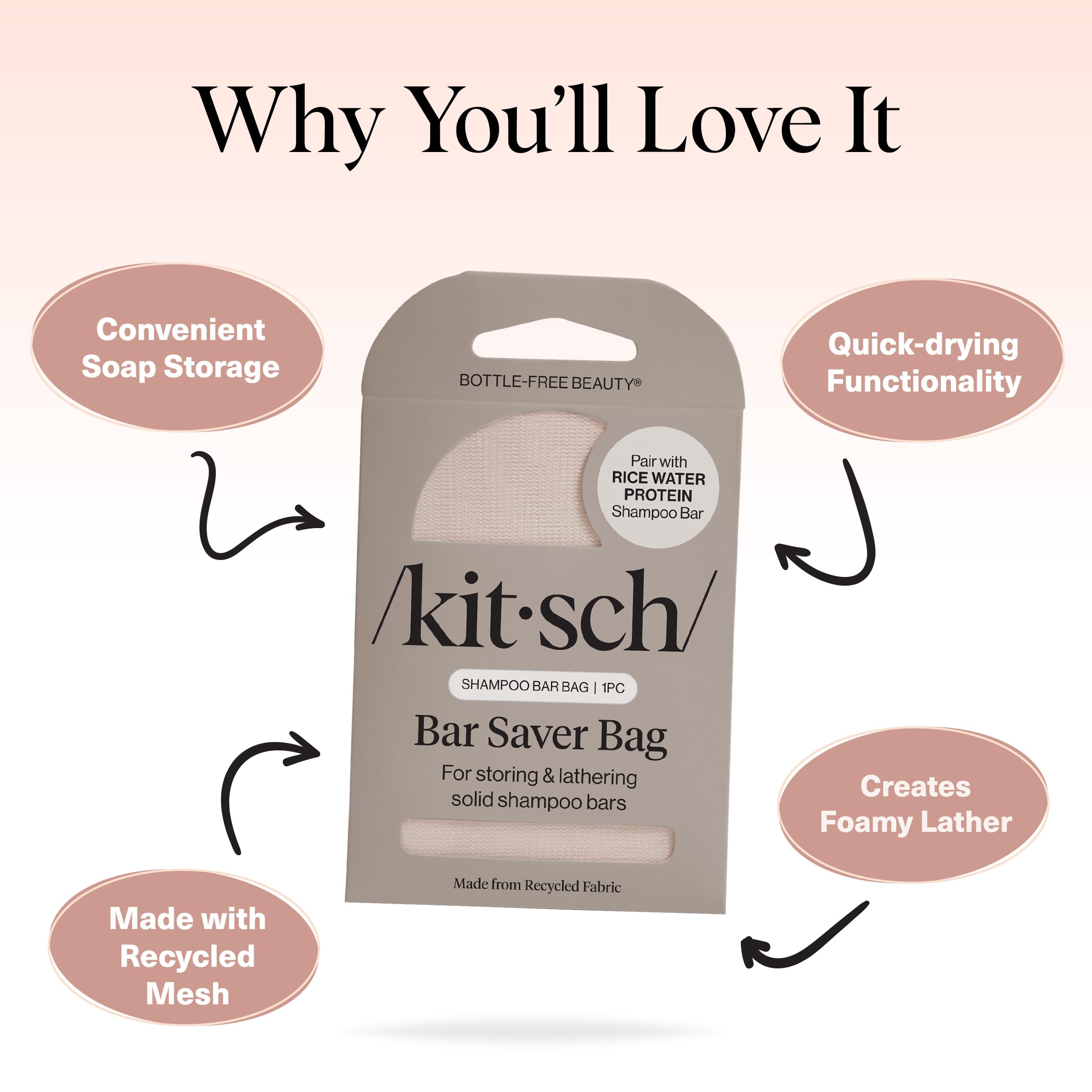 Kitsch mesh bag with quick-dry breathable fabric supports longer-lasting bars