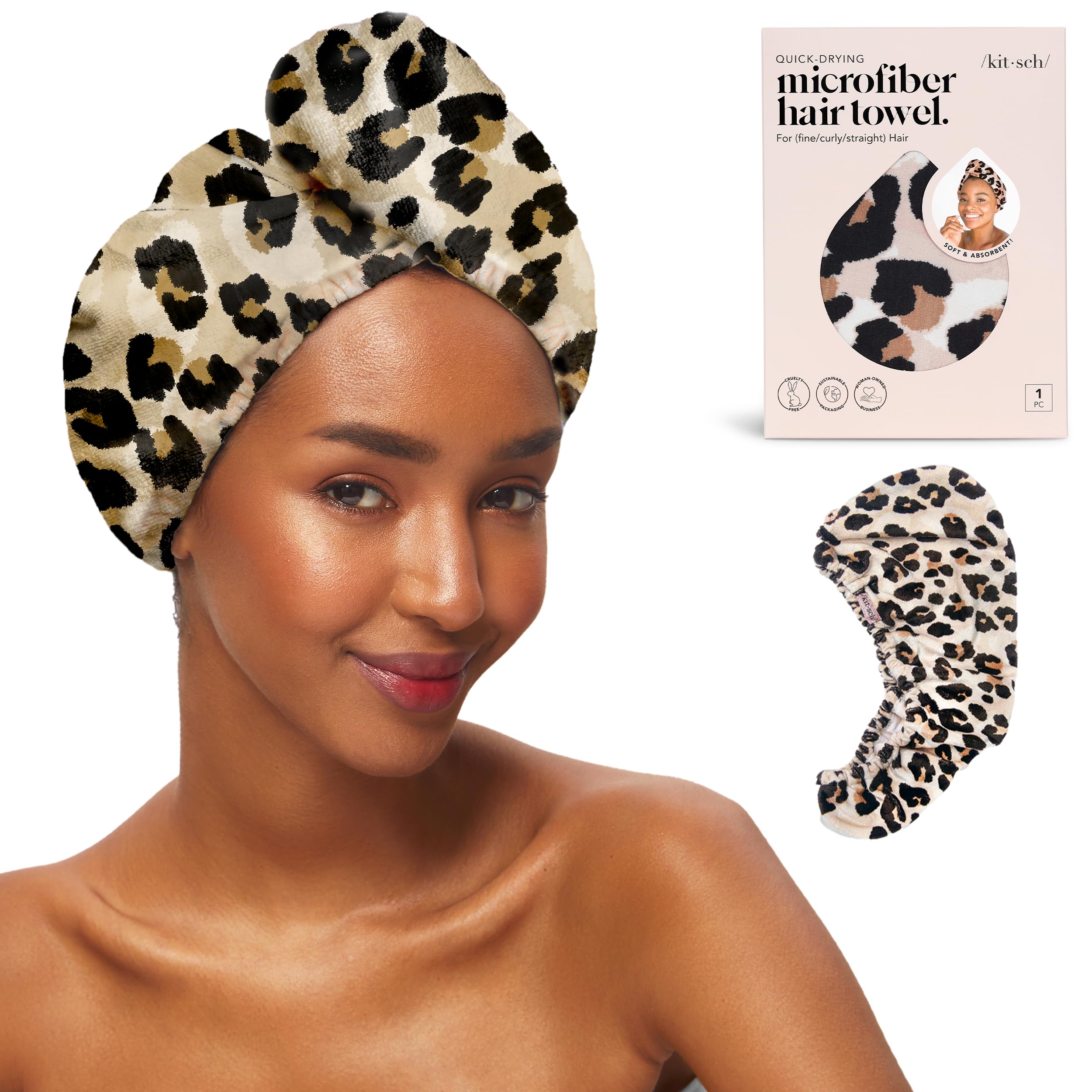 Kitsch microfiber hair towel wrap anti-frizz close-up for smoother strands.