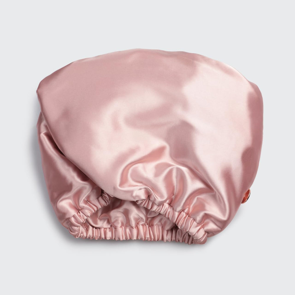Kitsch microfiber hair towel wrap blush color complements bathroom decor.