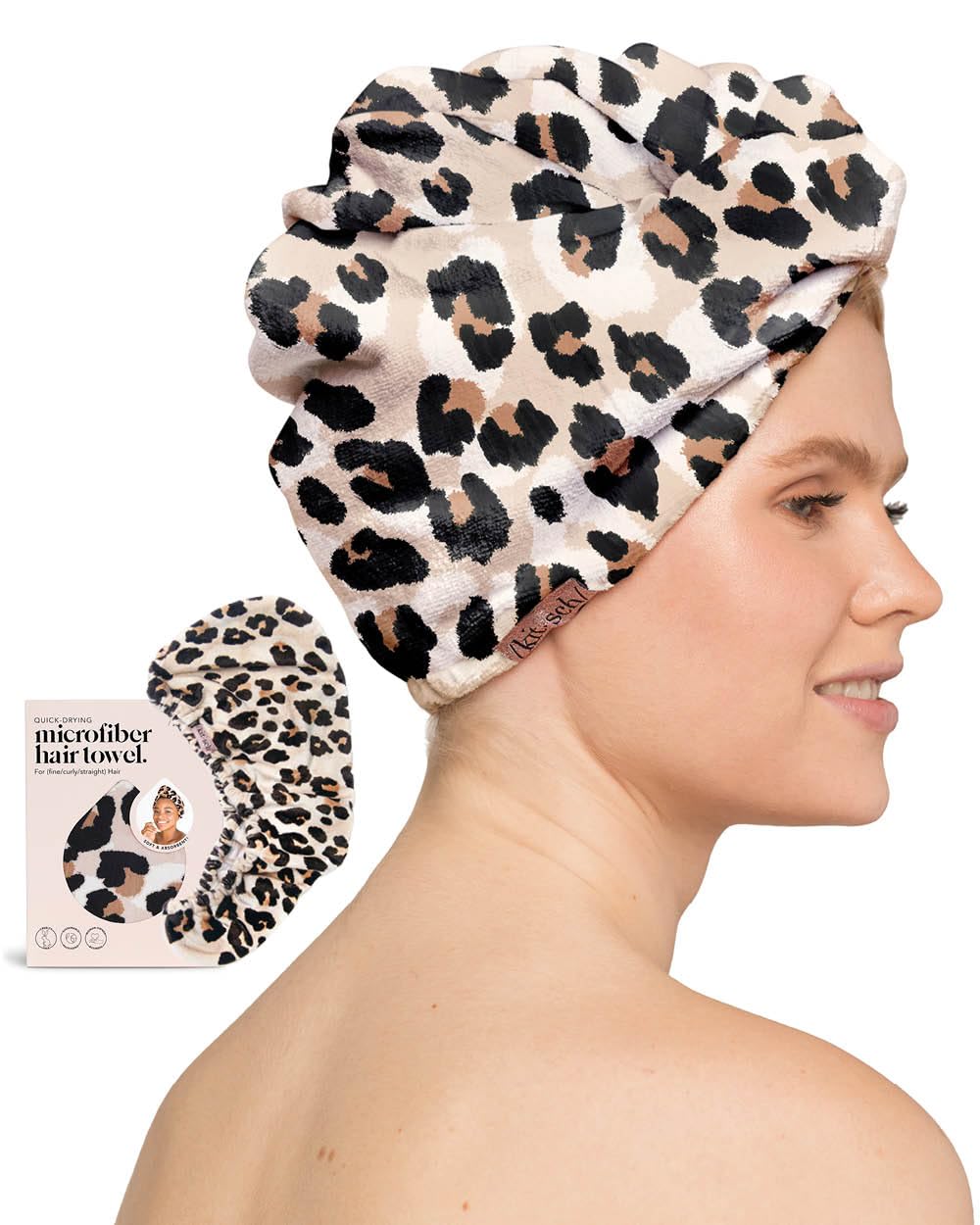 Kitsch microfiber wrap soft-touch finish for gentle post-shower use.