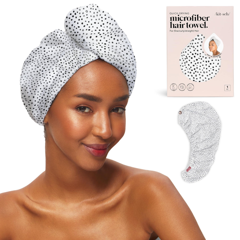 Kitsch microfiber hair towel wrap for fast, gentle drying of wet hair.