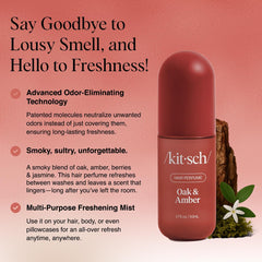 Kitsch Oak Amber hair perfume spray nozzle close-up, easy application and instant freshness.