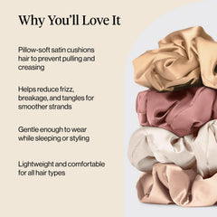 Kitsch satin scrunchies for day and night use keep hair smooth.