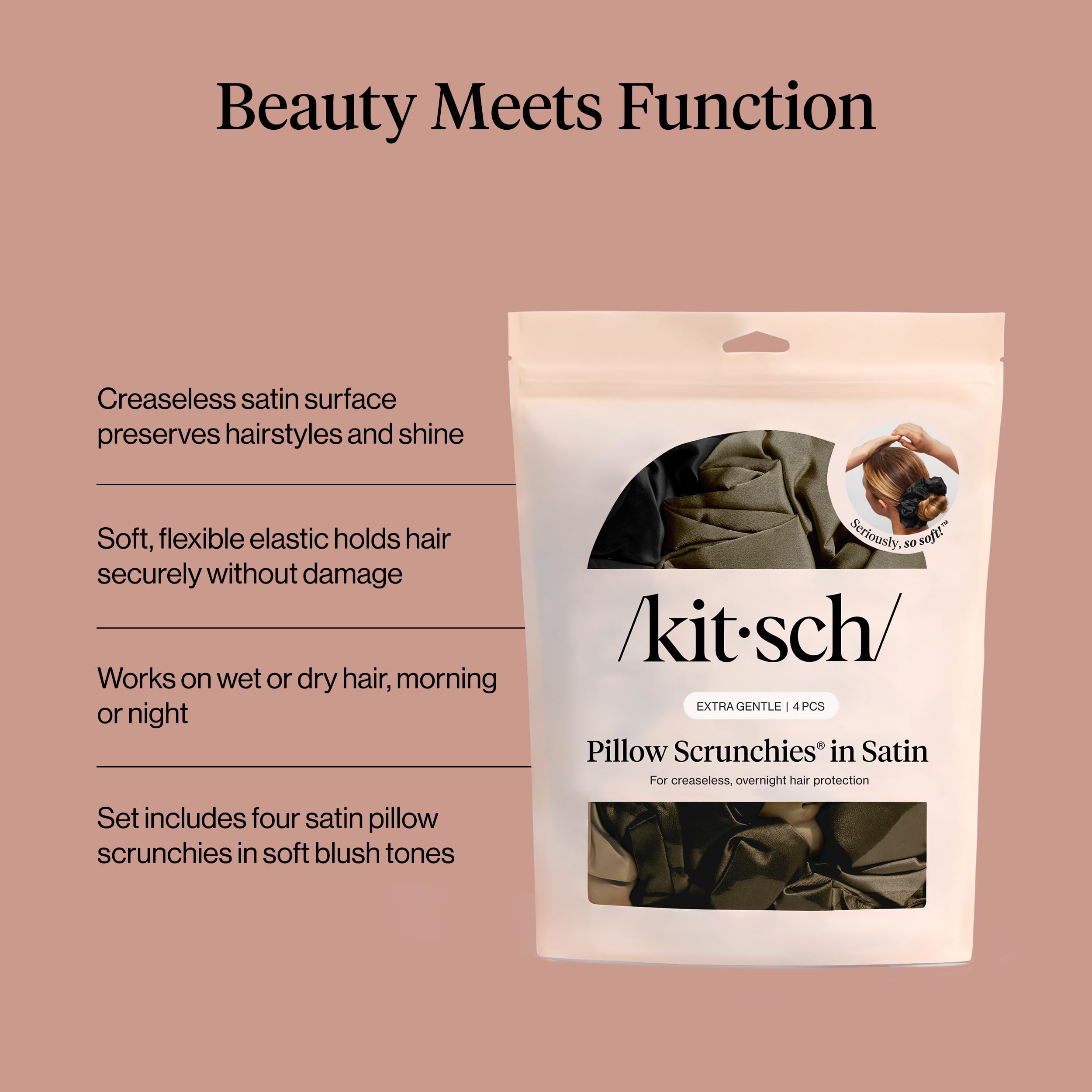 Kitsch Pillow Satin Scrunchies gift set four pieces, ideal for gifting
