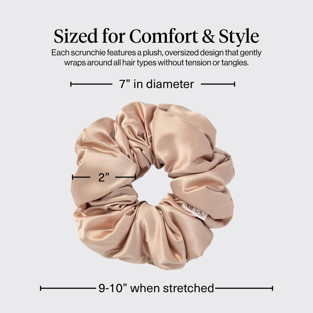 Kitsch satin scrunchies offer soft-touch comfort and versatile styling on the go.