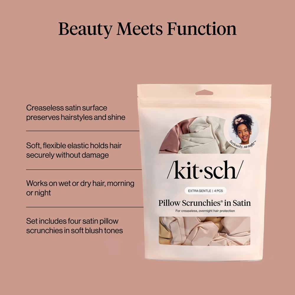 Kitsch pillow satin scrunchies deliver crease-free wear for all hair types.