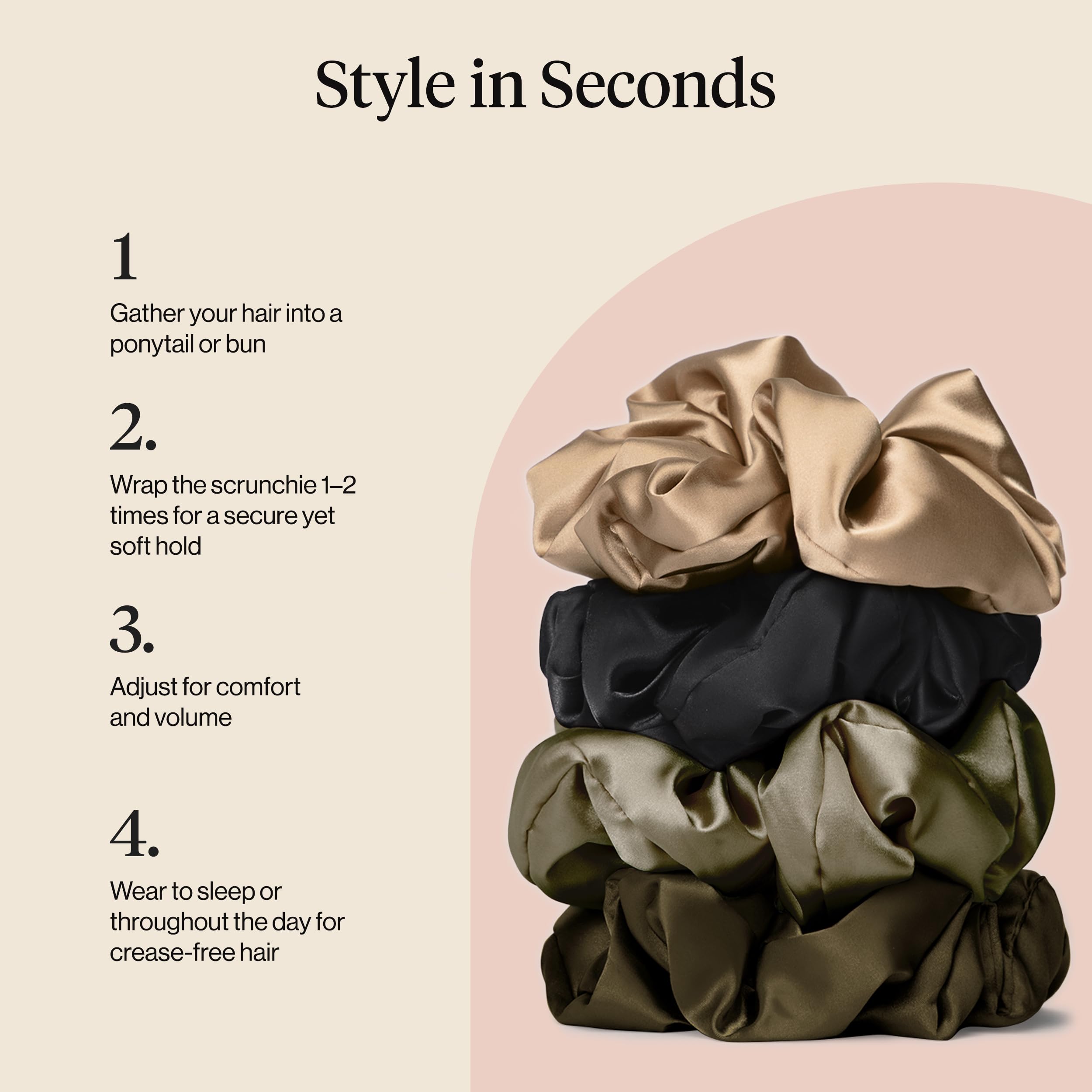 Kitsch Pillow Satin Scrunchies worn on the wrist add chic versatility
