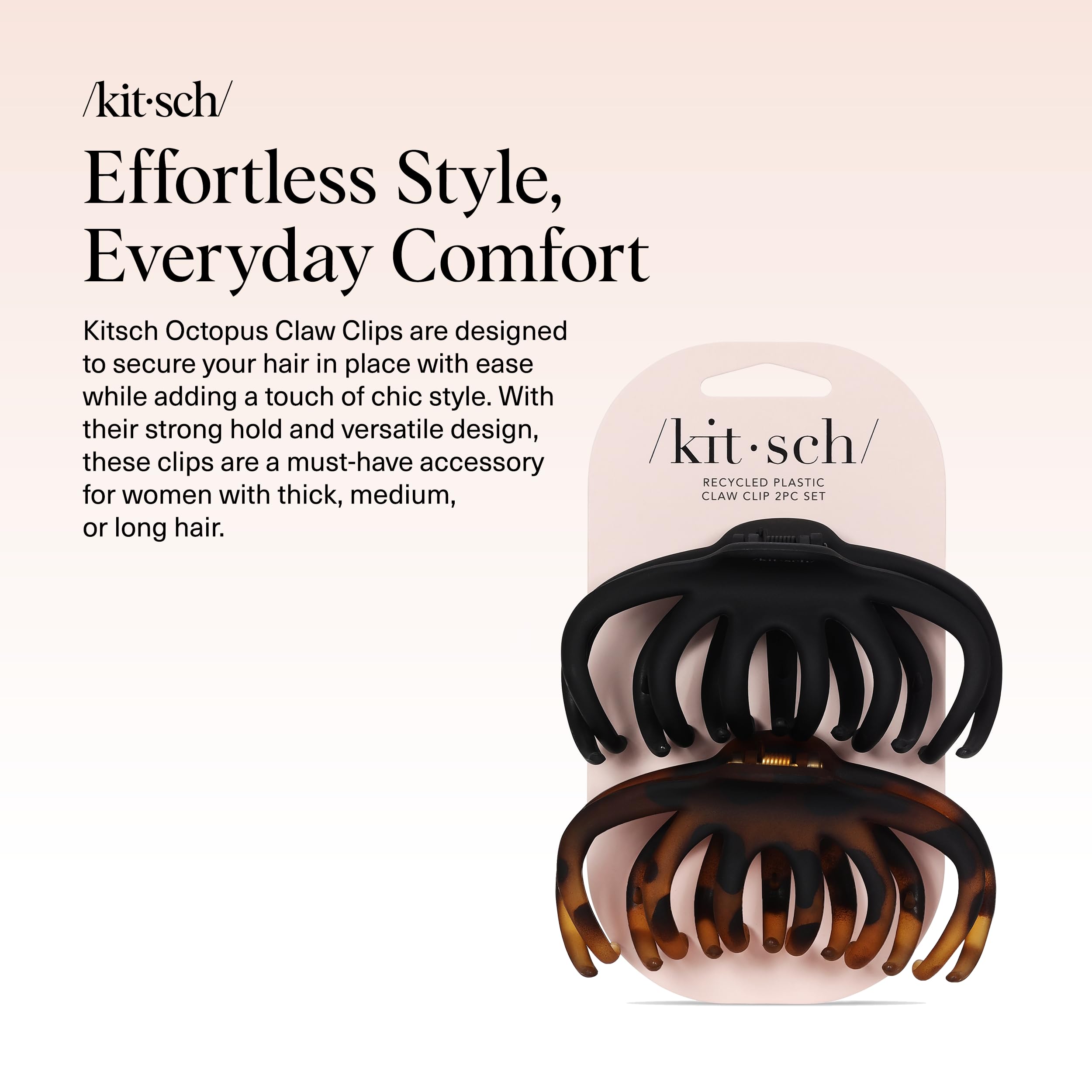 Kitsch pinza garra pulpo negra, ideal para moños rápidos en cabello grueso
