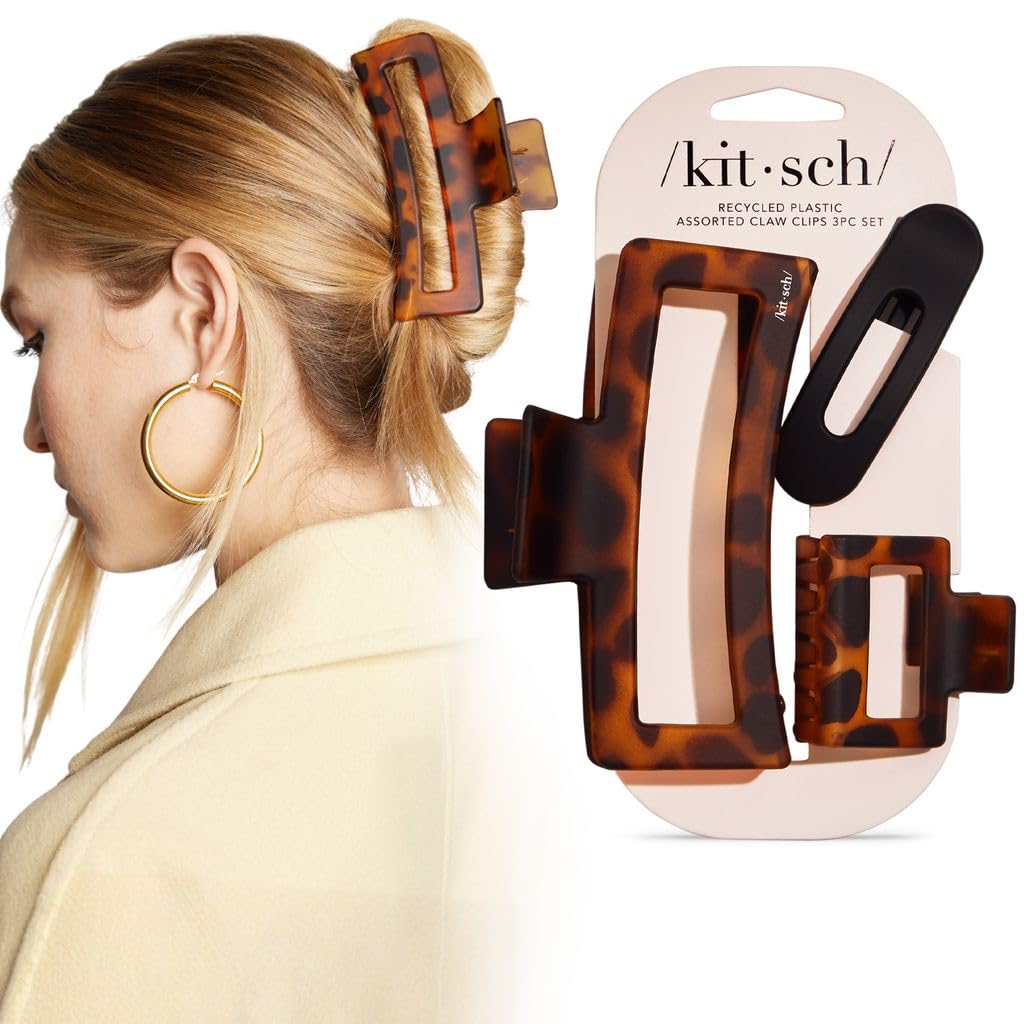Pinzas Kitsch para el pelo en negro y carey, juego de 3, estilo versátil para cualquier look.