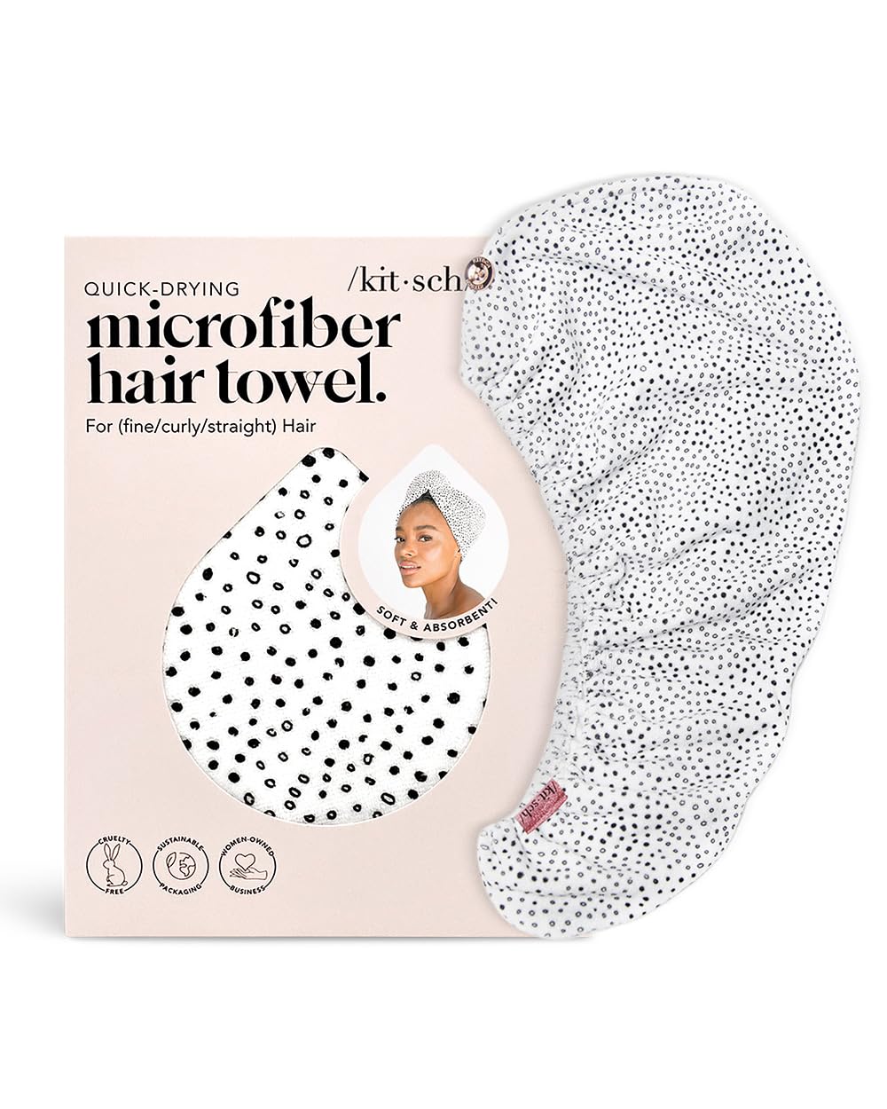 Kitsch quick-dry hair wrap showing absorbent microfiber for time-saving routine.