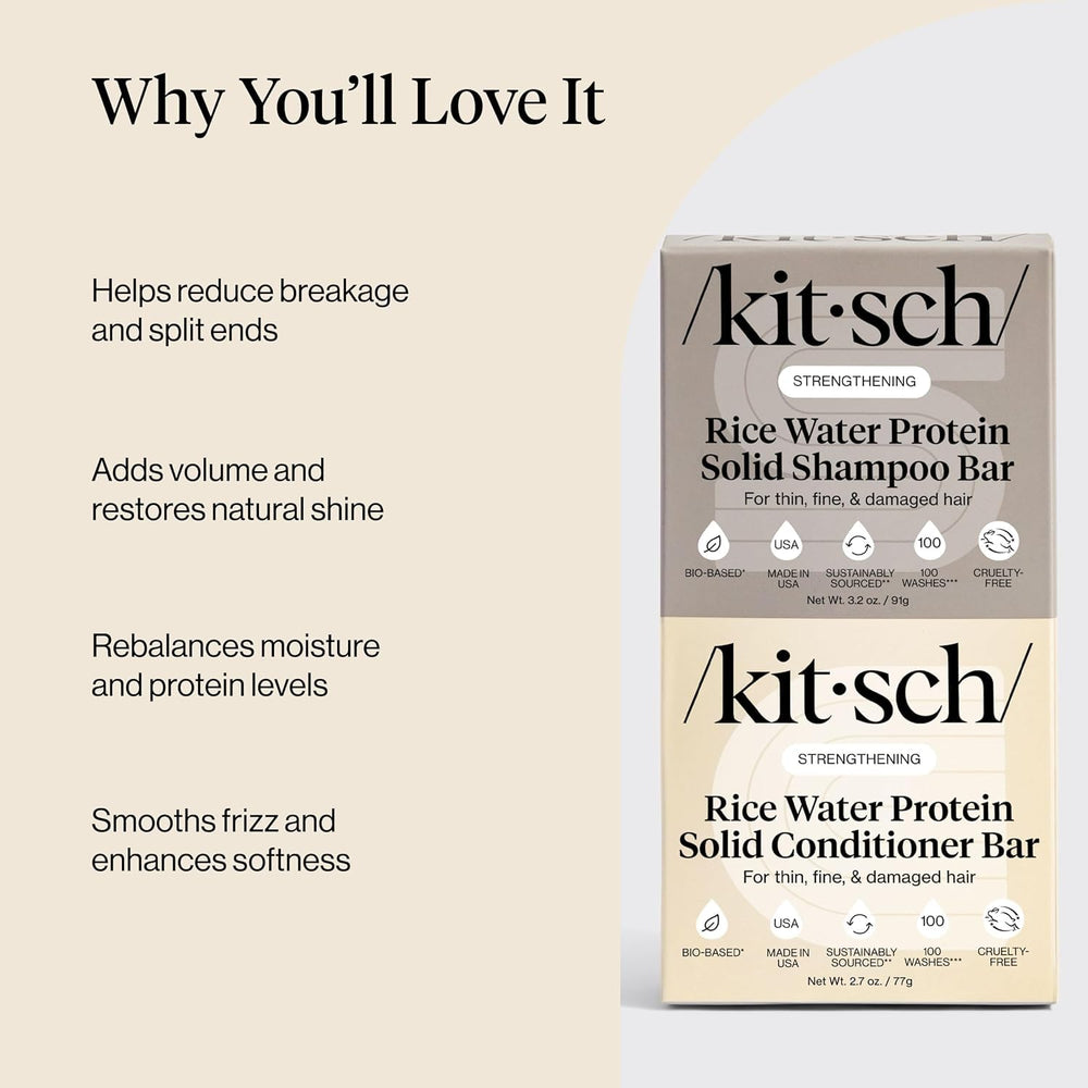Kitsch Rice Water Conditioner Bar close-up shows protein-rich texture for stronger hair.