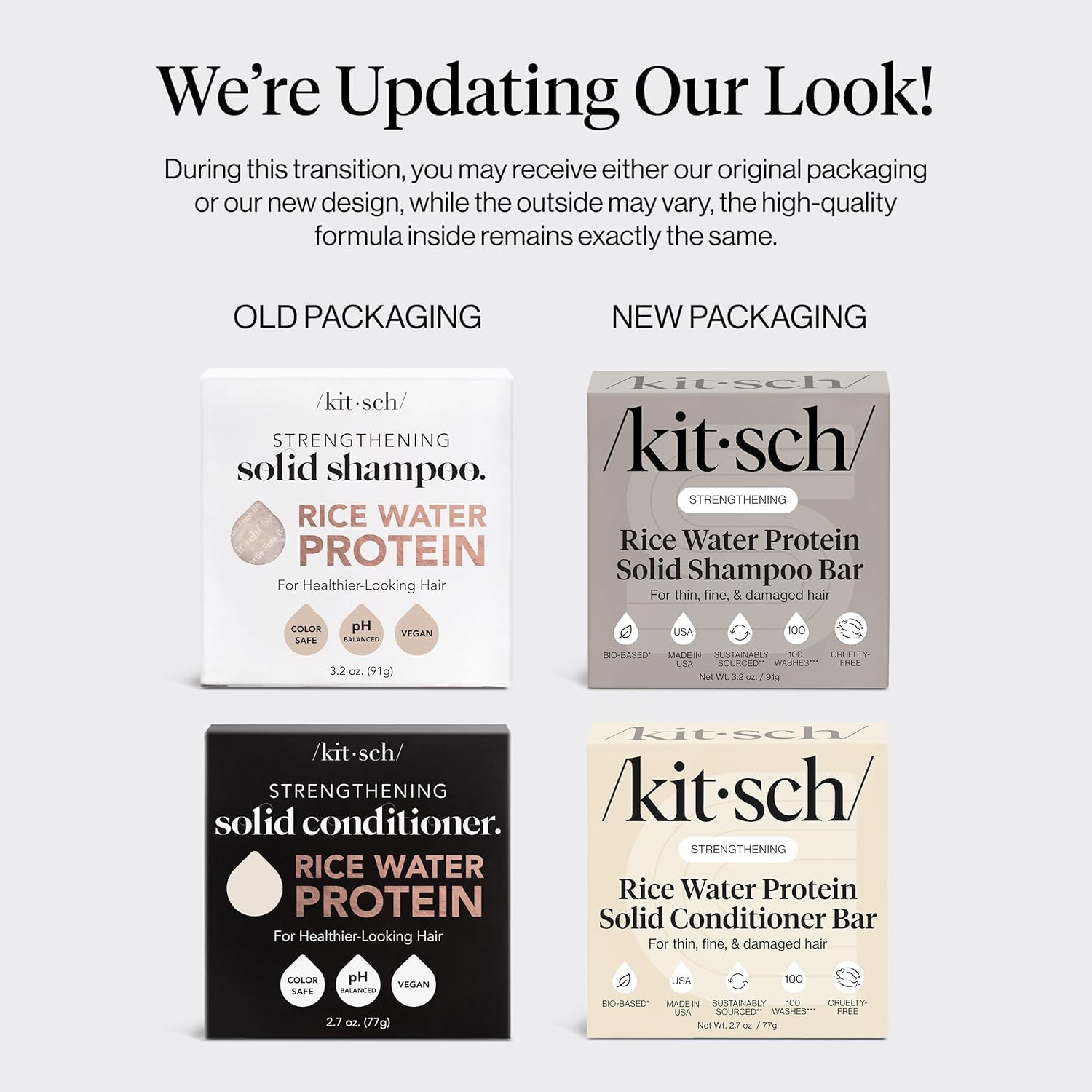 Kitsch Rice Water Conditioner Bar exterior highlights paraben-free formula for gentle detangling.