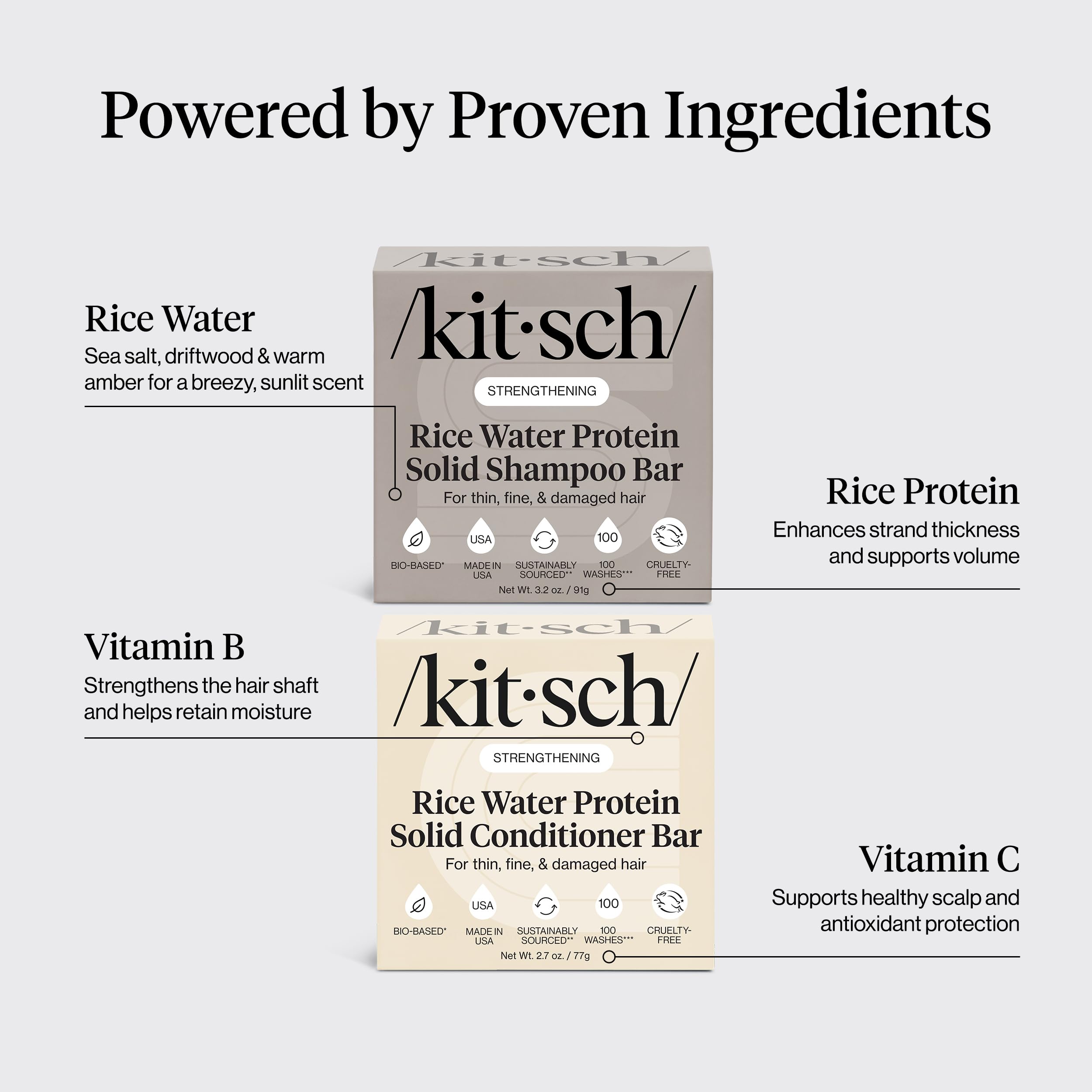 Kitsch Rice Water Solid Conditioner close-up highlighting smooth strands