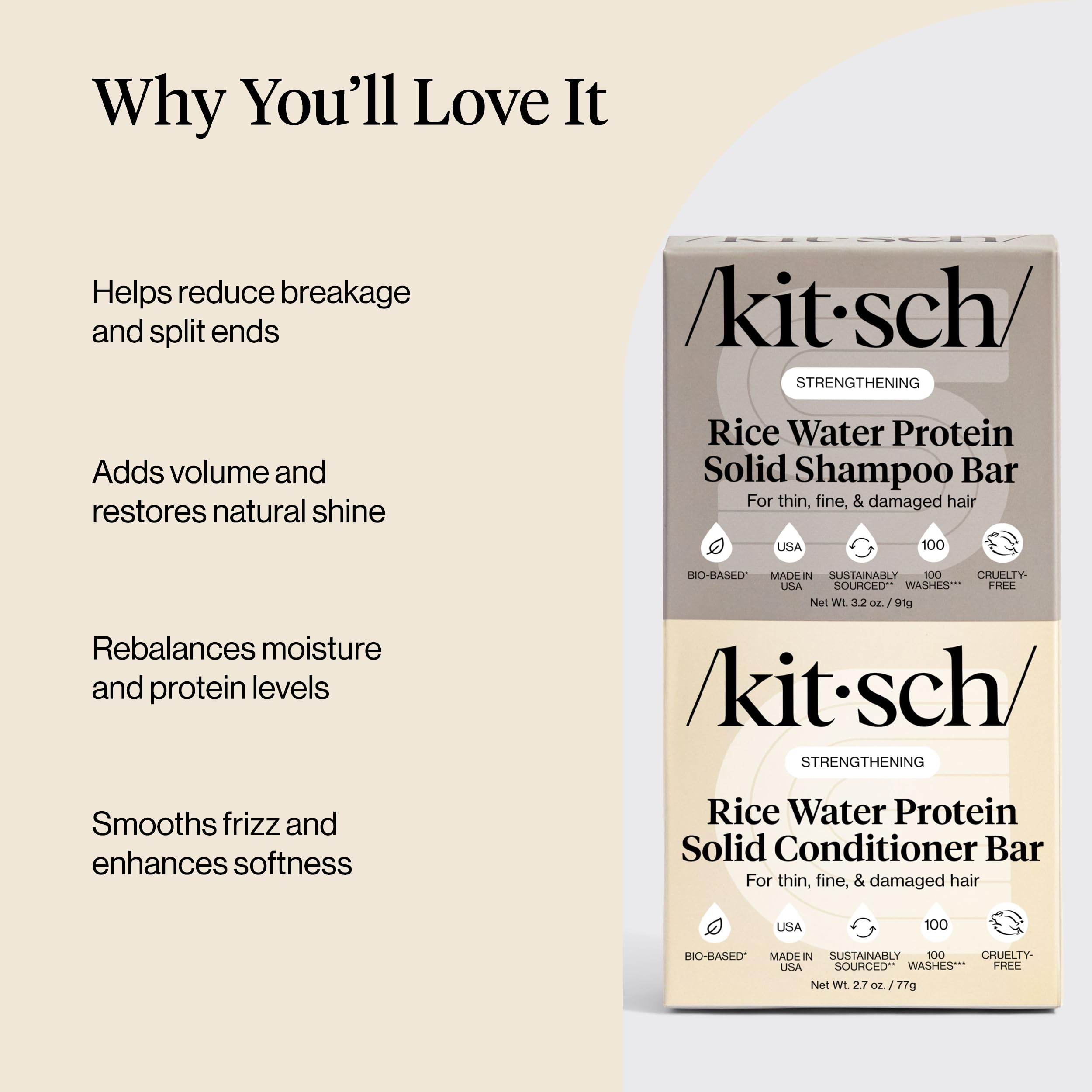 Kitsch Rice Water Solid Shampoo close-up highlighting protein-rich formula