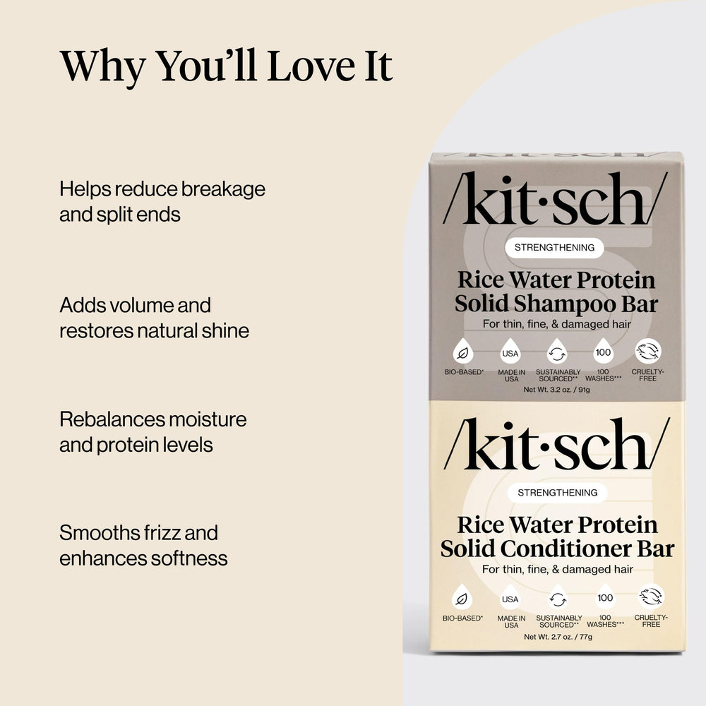 Kitsch Rice Water Solid Shampoo close-up highlighting protein-rich formula