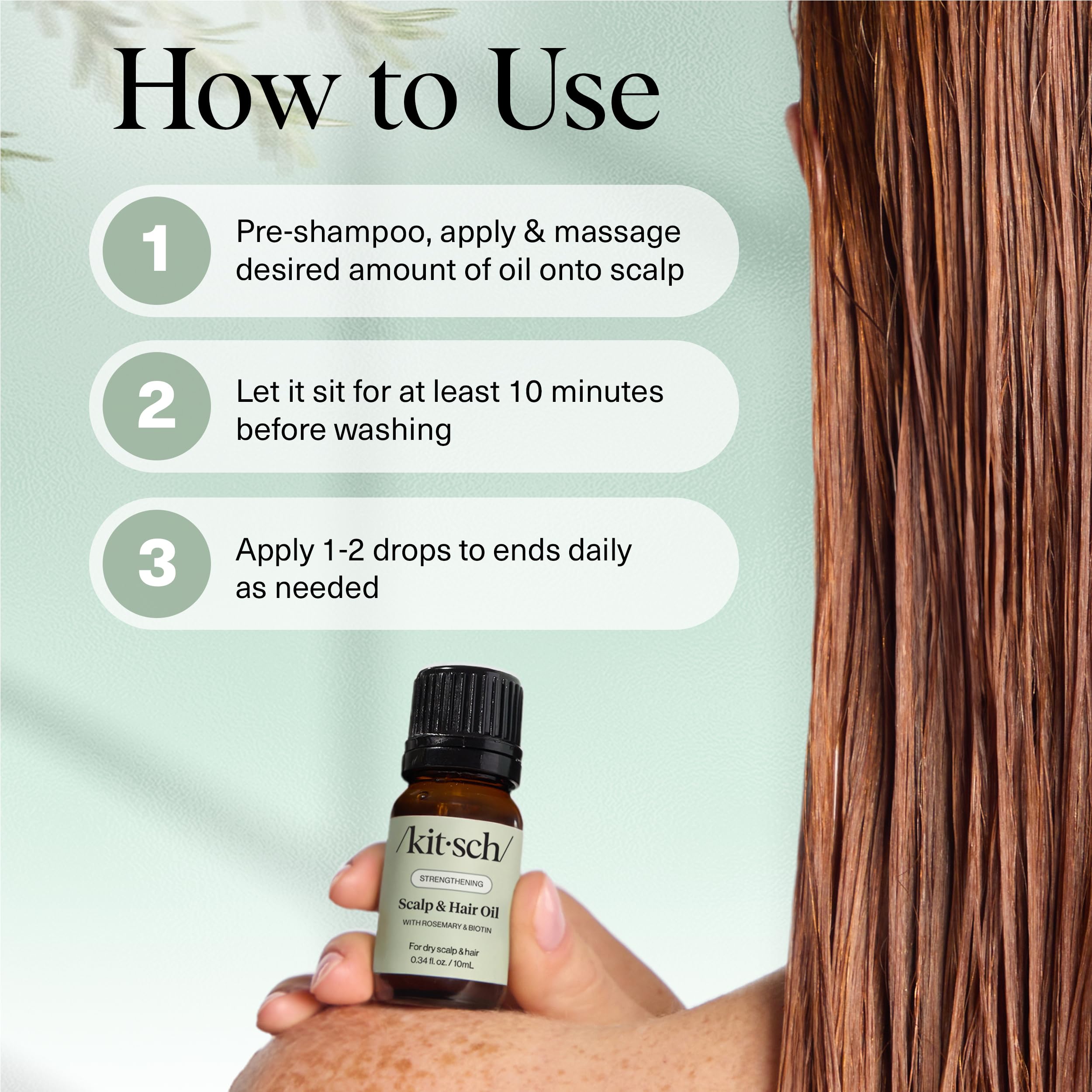 Kitsch rosemary oil bottle highlights biotin and argan in the blend.