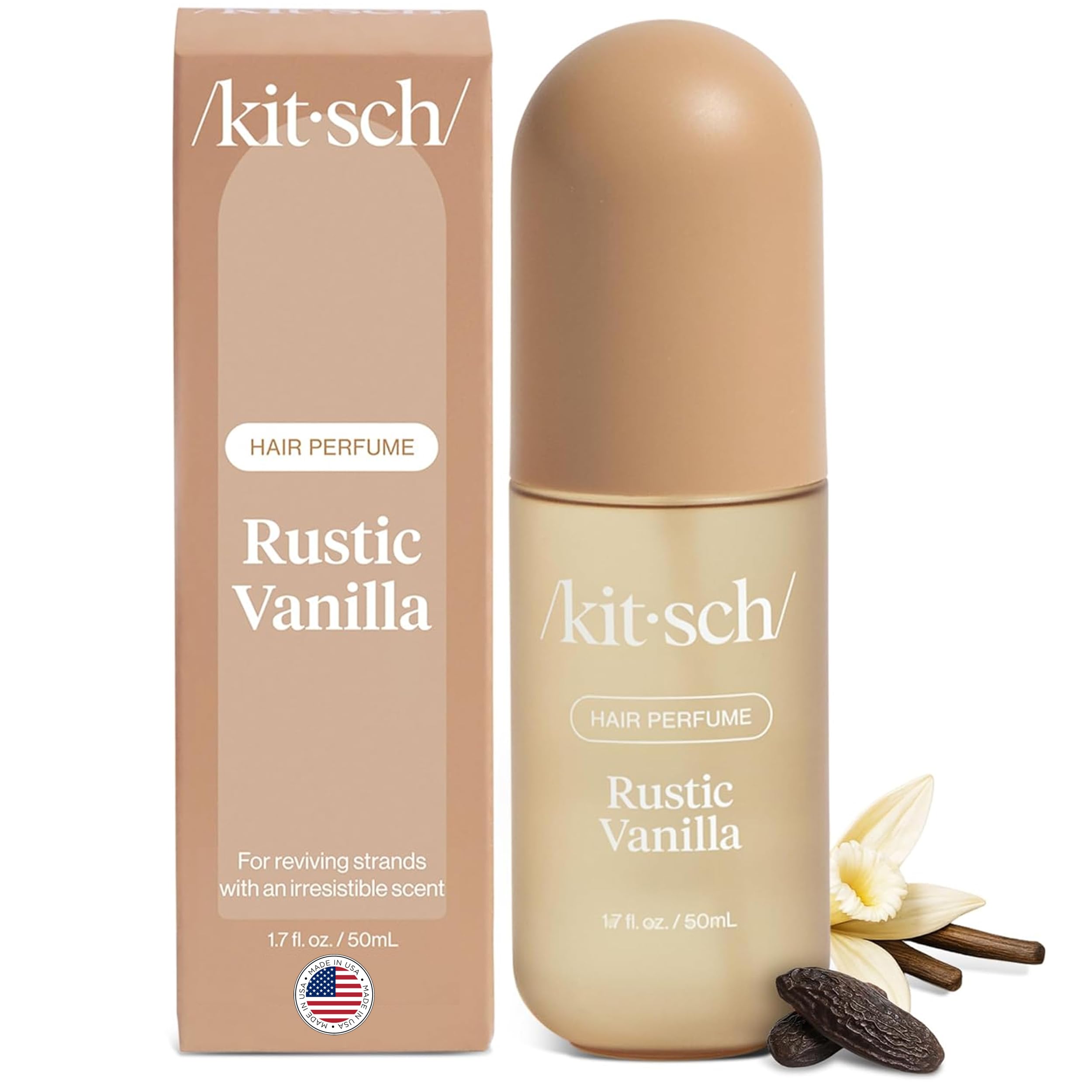 Kitsch Rustic Vanilla bottle shown for long-lasting freshness.