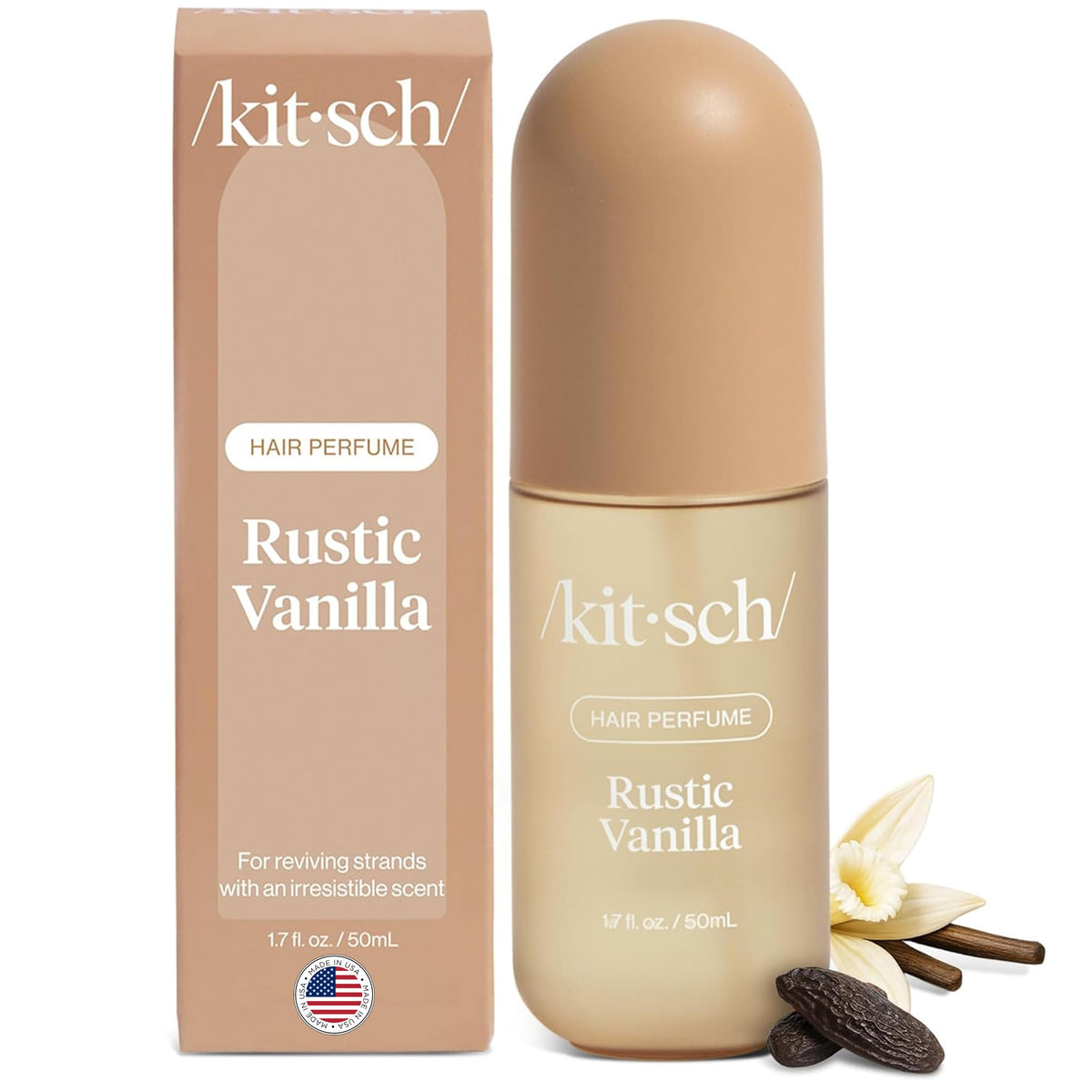 Kitsch Rustic Vanilla bottle shown for long-lasting freshness.
