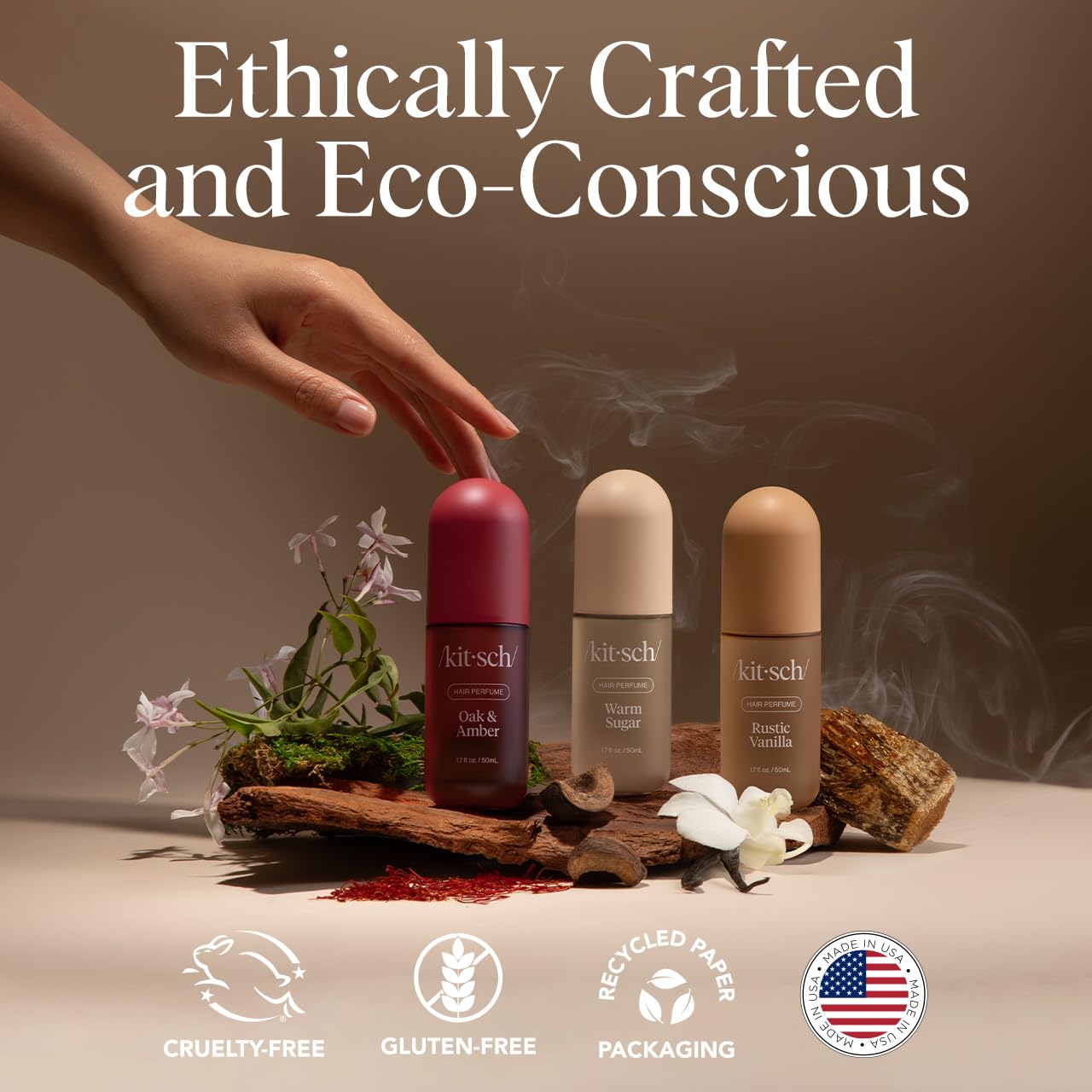 Kitsch Rustic Vanilla vegan cruelty-free badge shown.
