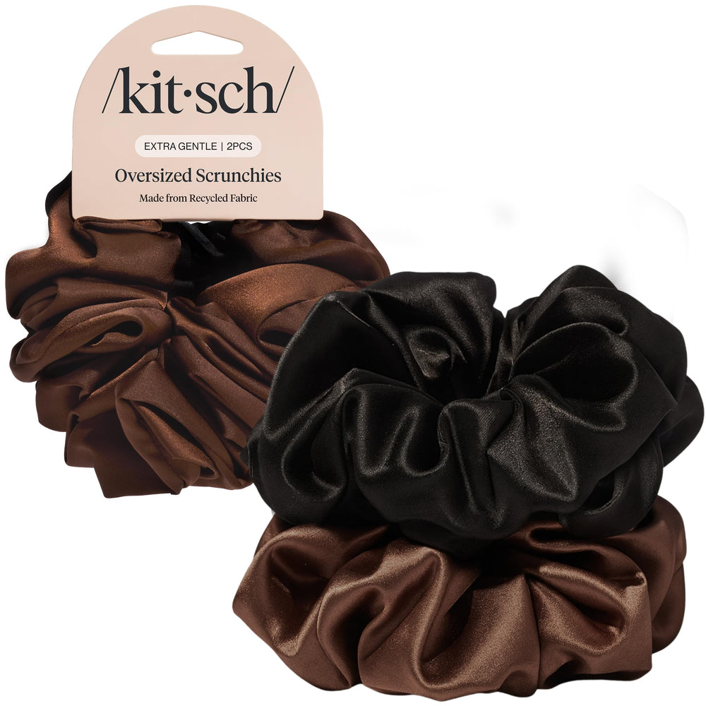 Kitsch coleteros satén reciclado grandes negros, deslizamiento suave para el cabello