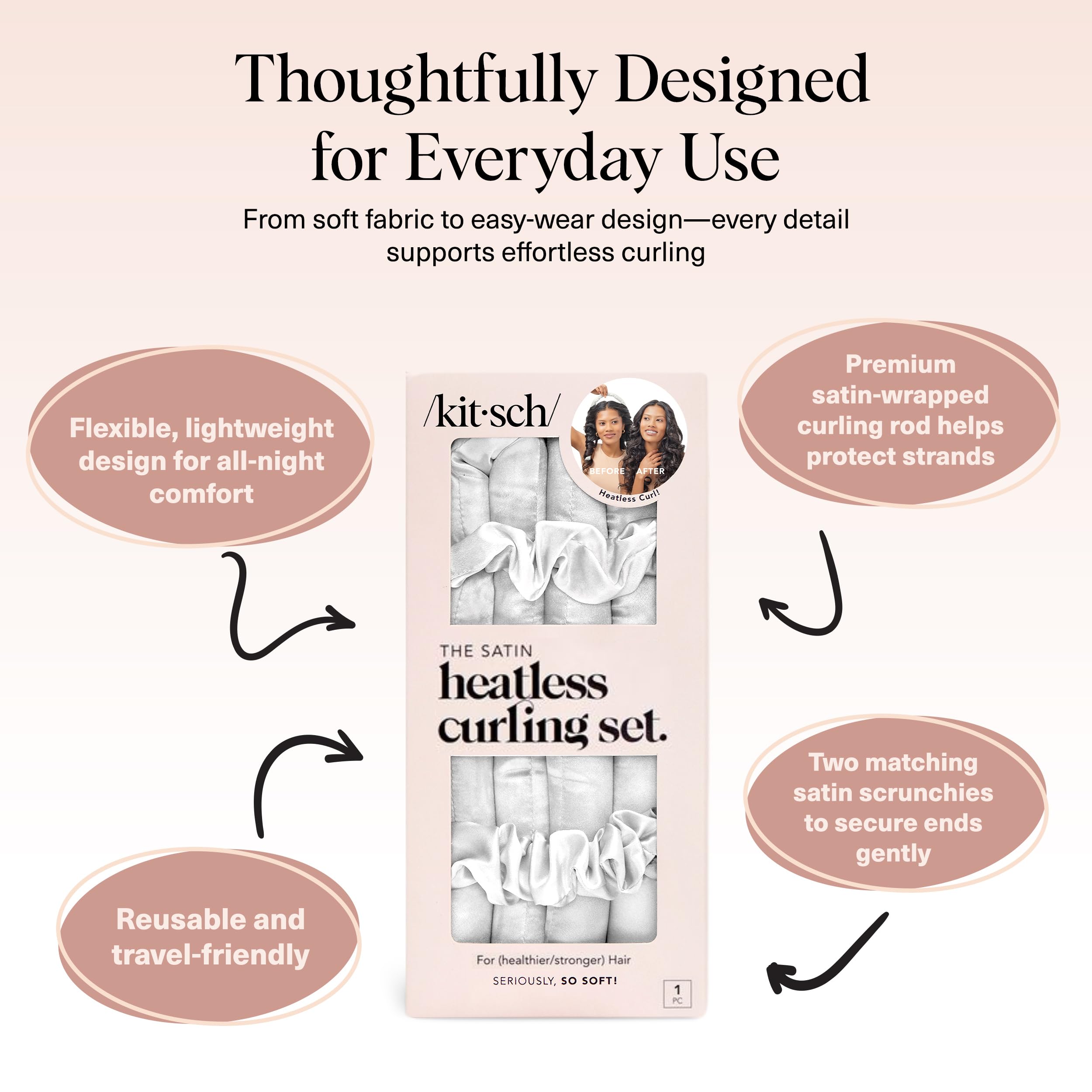 Kitsch satin curler on bed enabling comfortable overnight wear