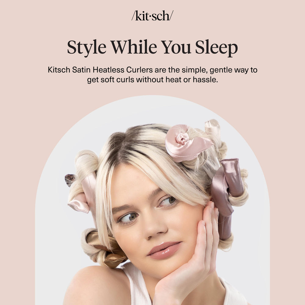 Kitsch satin heatless curlers Rosewood gift-ready packaging.