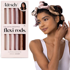 Kitsch satin heatless curlers Rosewood packaging, gift-ready set.