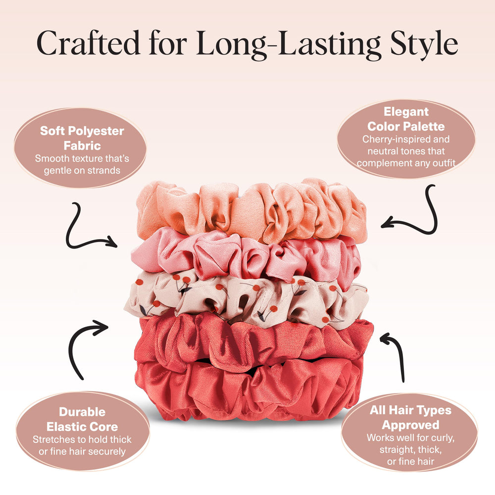 Kitsch Satin Scrunchie works for thick, thin, curly, or straight hair with secure hold.