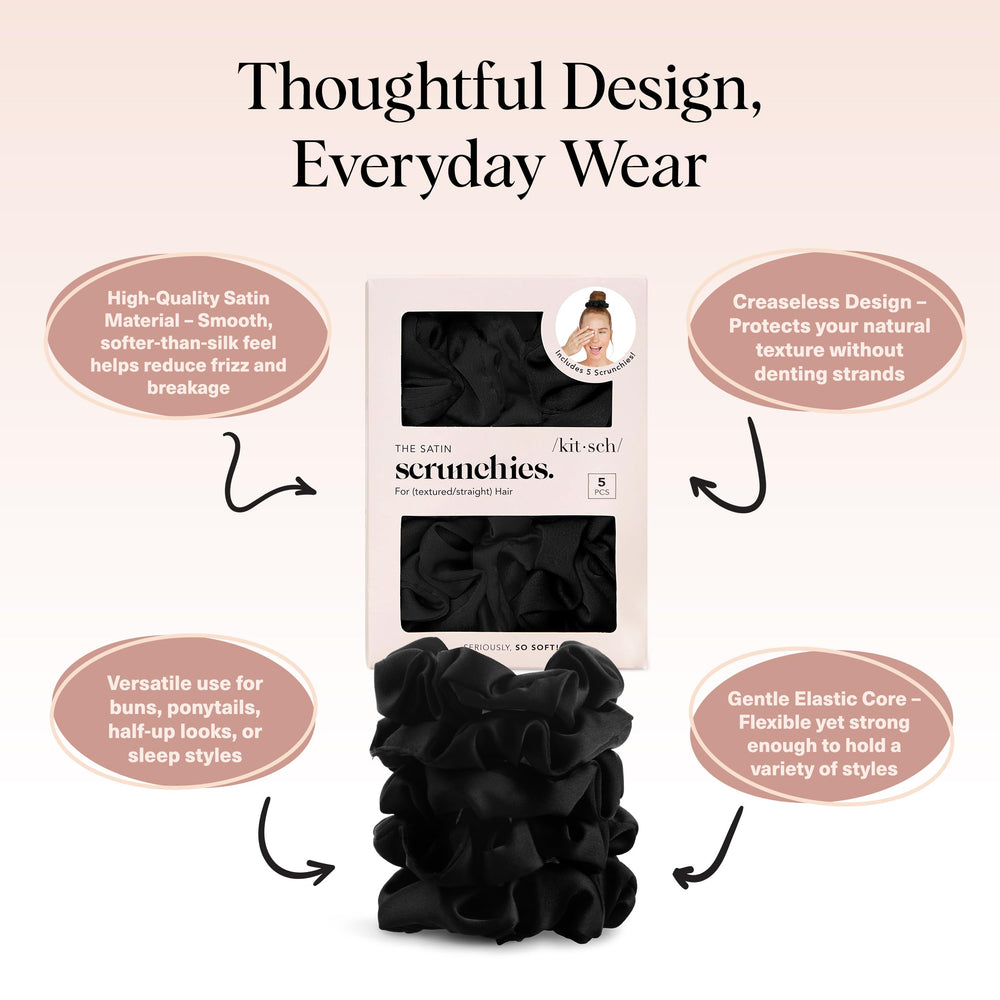 Kitsch satin scrunchies suitable for all hair types and textures