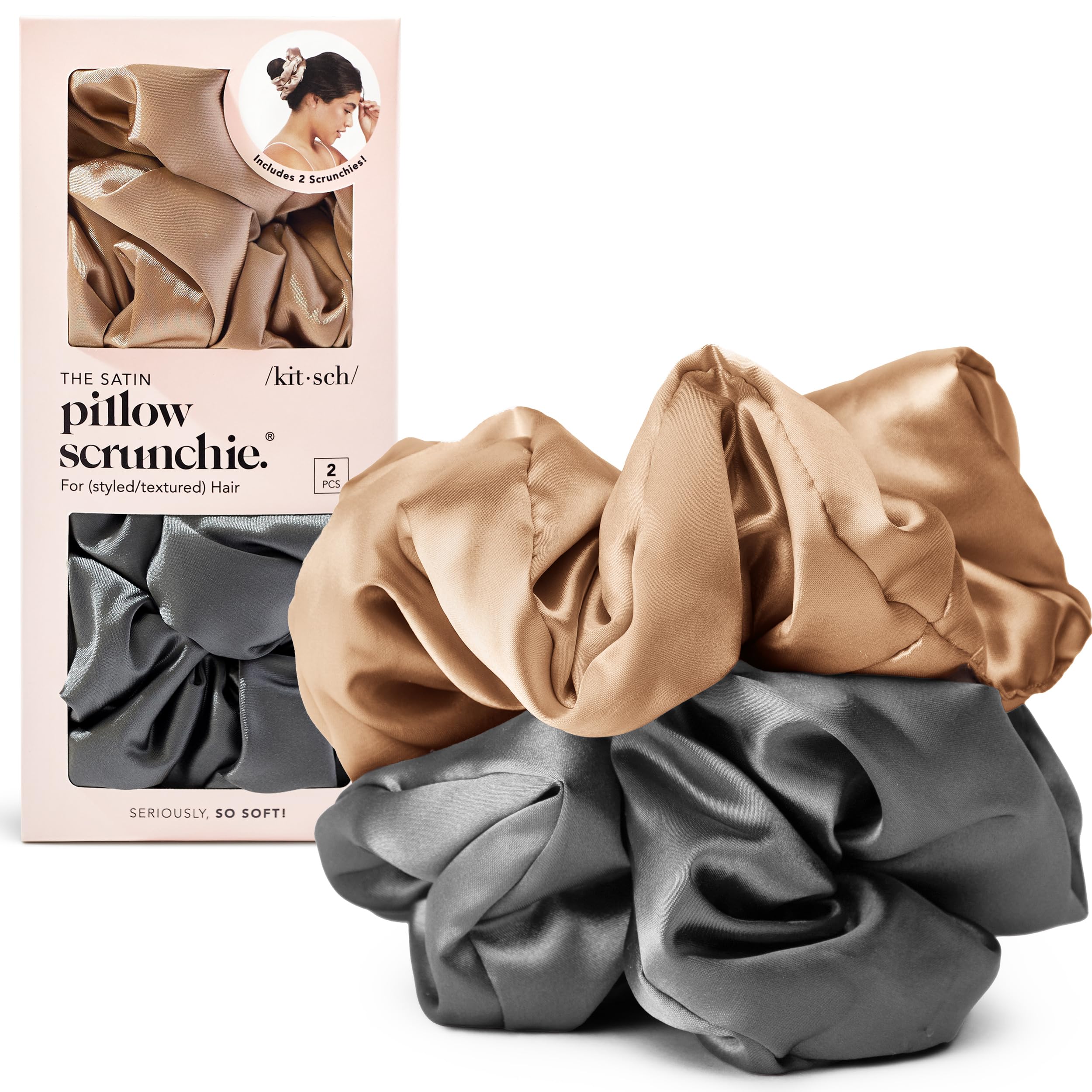 Scrunchies satin Kitsch en carbón oscuro para uso diario sin tirones