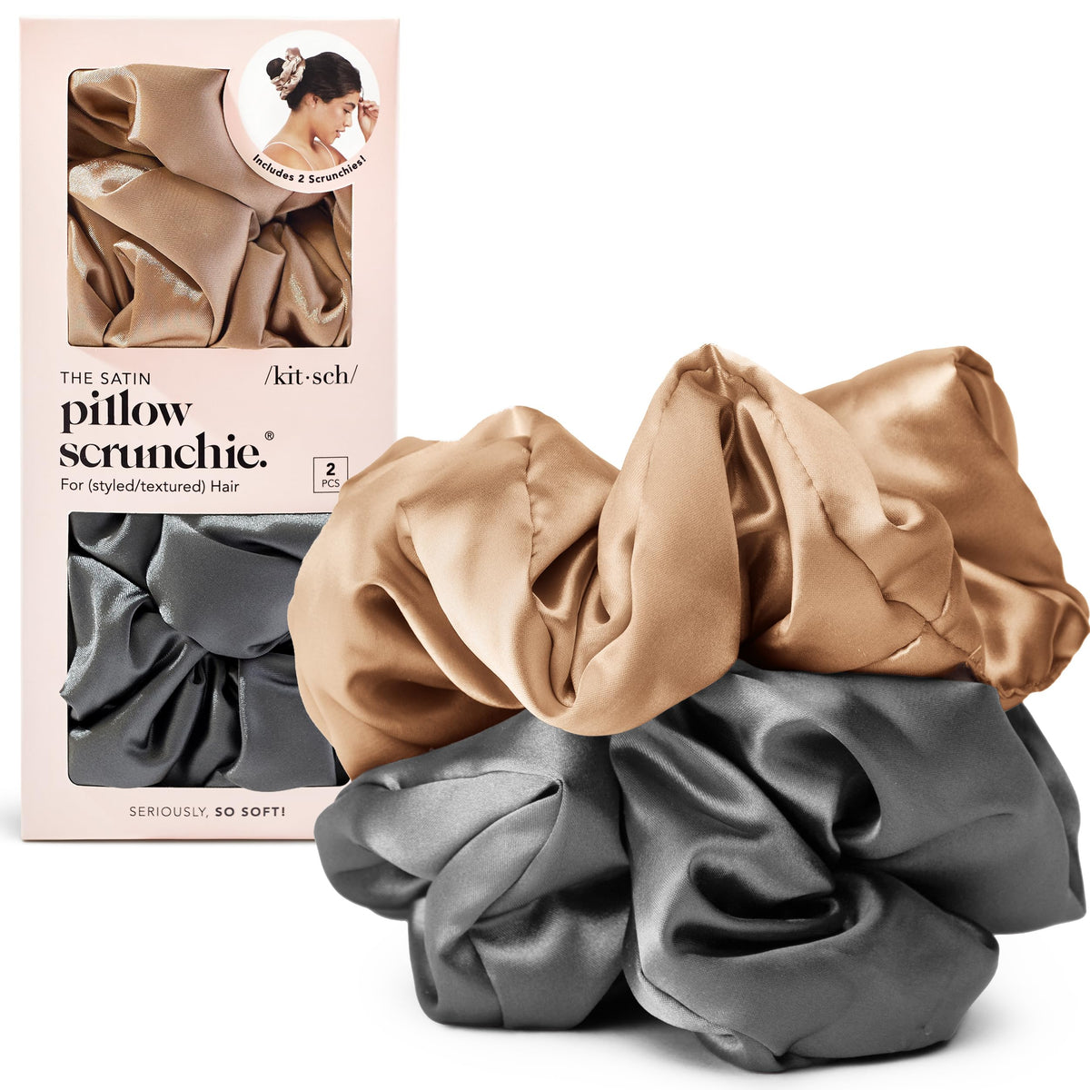 Scrunchies satin Kitsch en carbón oscuro para uso diario sin tirones