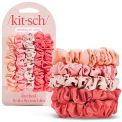 Kitsch Satin Scrunchies Cherry Blossom 5pc pack, soft and gentle for all hair types.