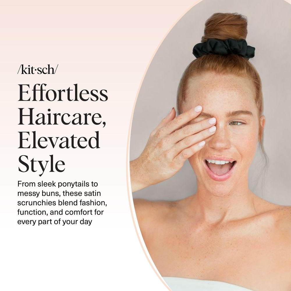Kitsch satin scrunchies in dorm life setting, essential accessory