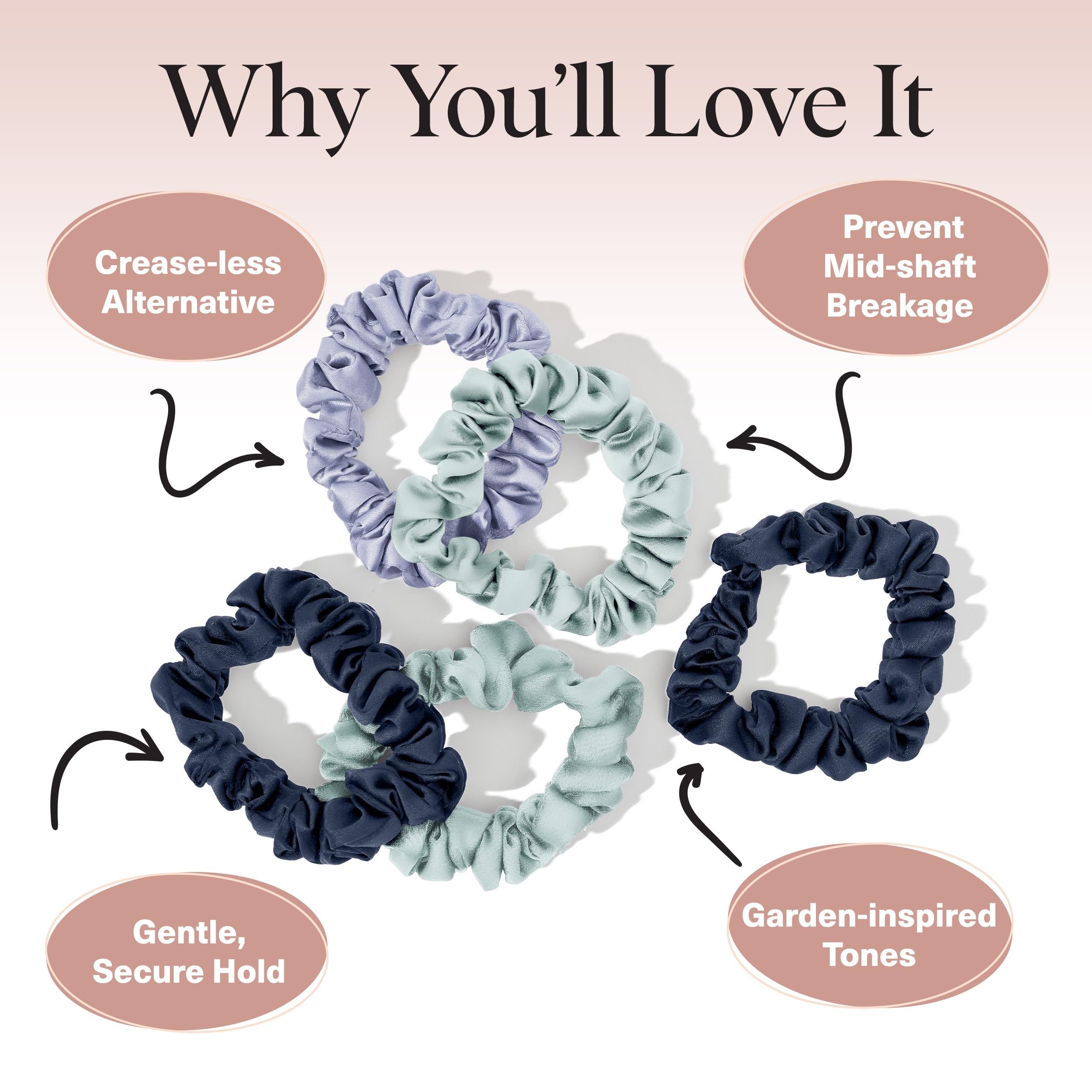 Kitsch no-crease elastic satin scrunchies prevent dents during daily wear.