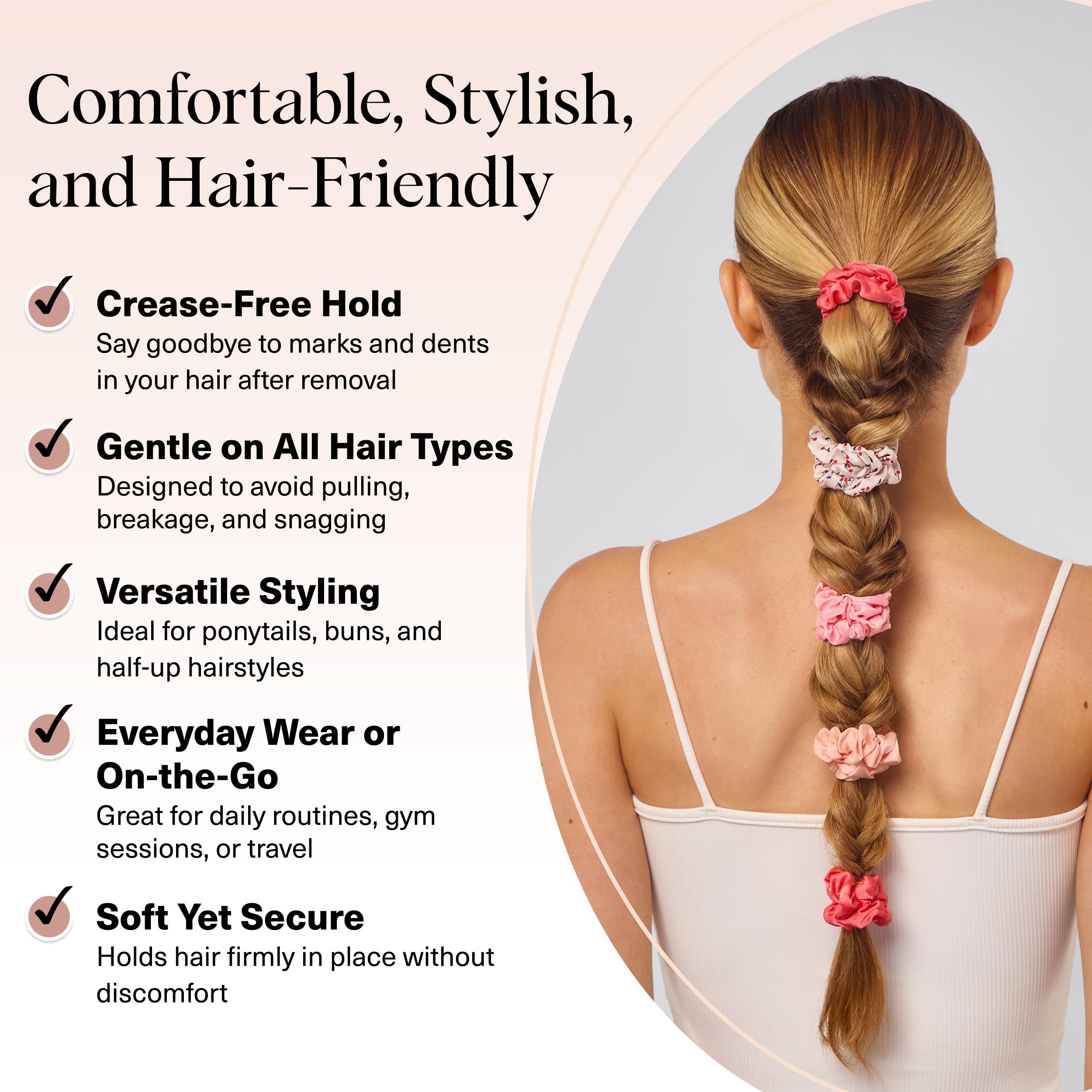 Kitsch Satin Scrunchie worn on the wrist, a chic hair accessory.