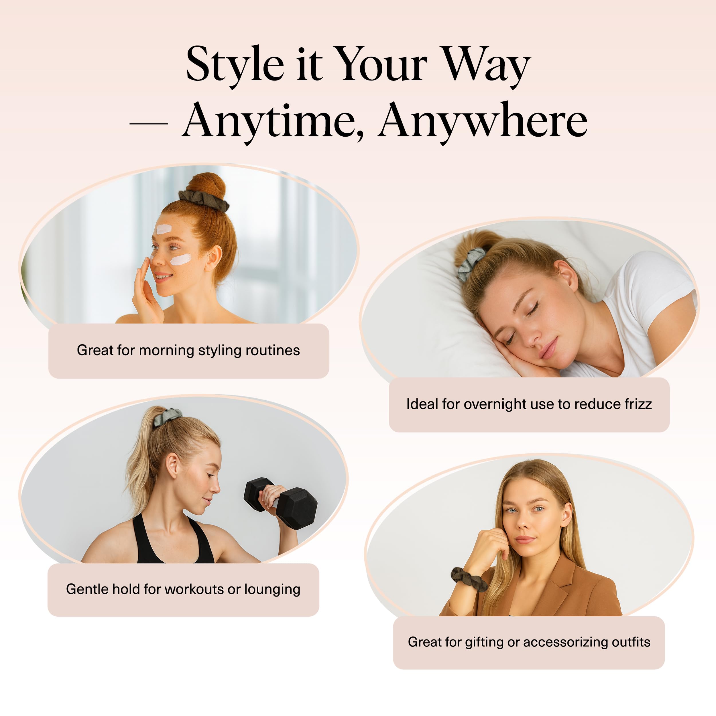 Kitsch Scrunchies para cabello grueso o fino, agarre seguro sin esfuerzo.