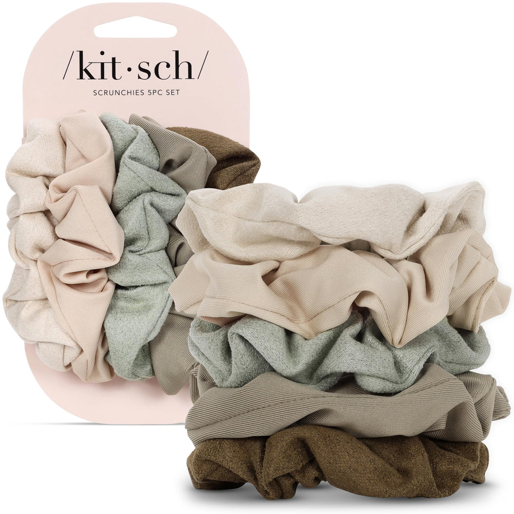 Kitsch Scrunchies verde musgo, cinco piezas, cabello sin arrugas para uso diario.