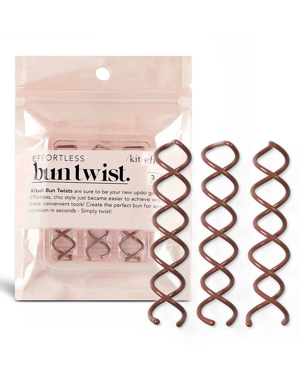 Kitsch spiral bobby pins in brown provide secure hold for chic buns.