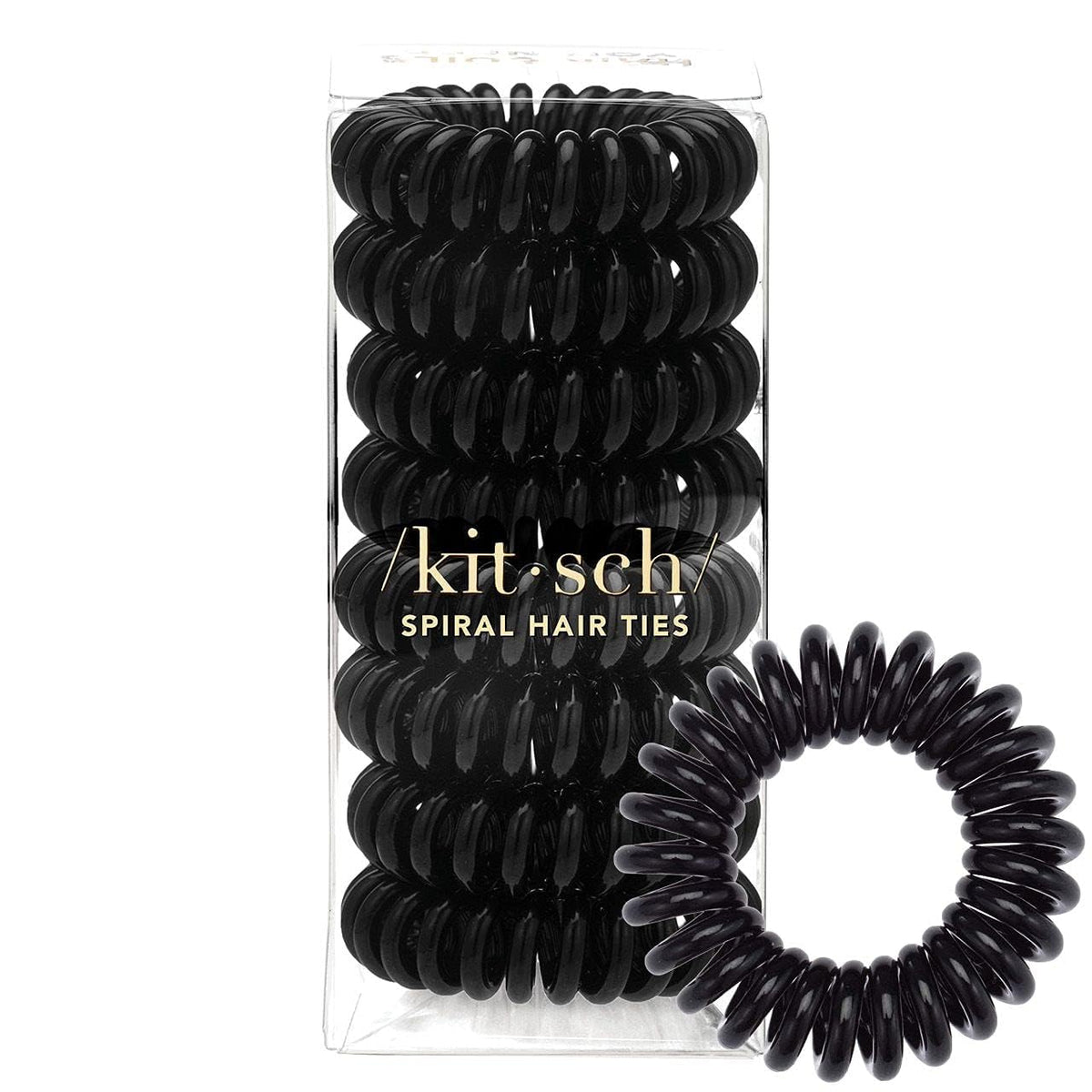 Kitsch spiral hair ties in black ponytail show crease-free, no-damage hold
