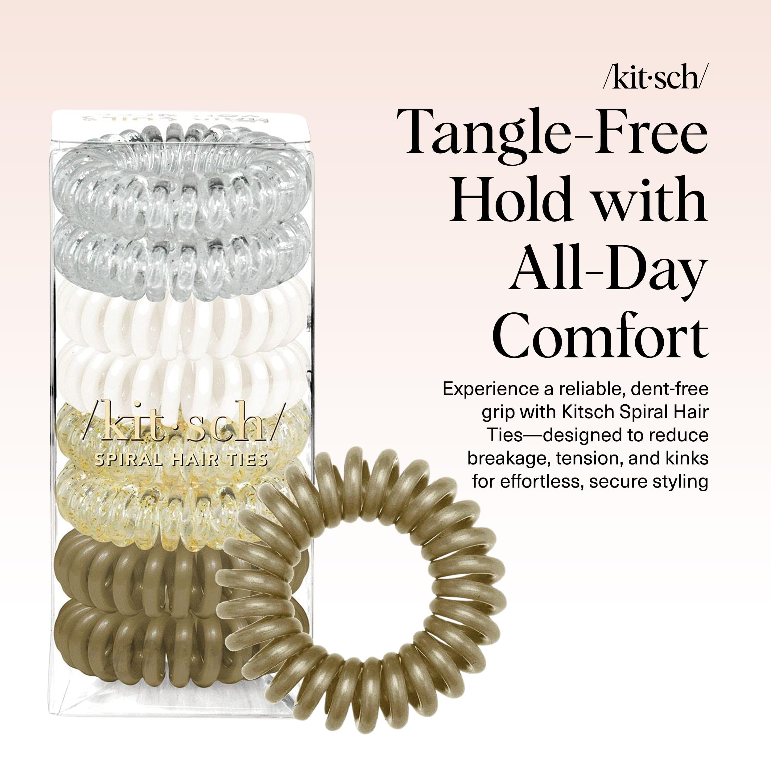 Kitsch spiral hair ties blonde in ponytail reduces dents and bumps.