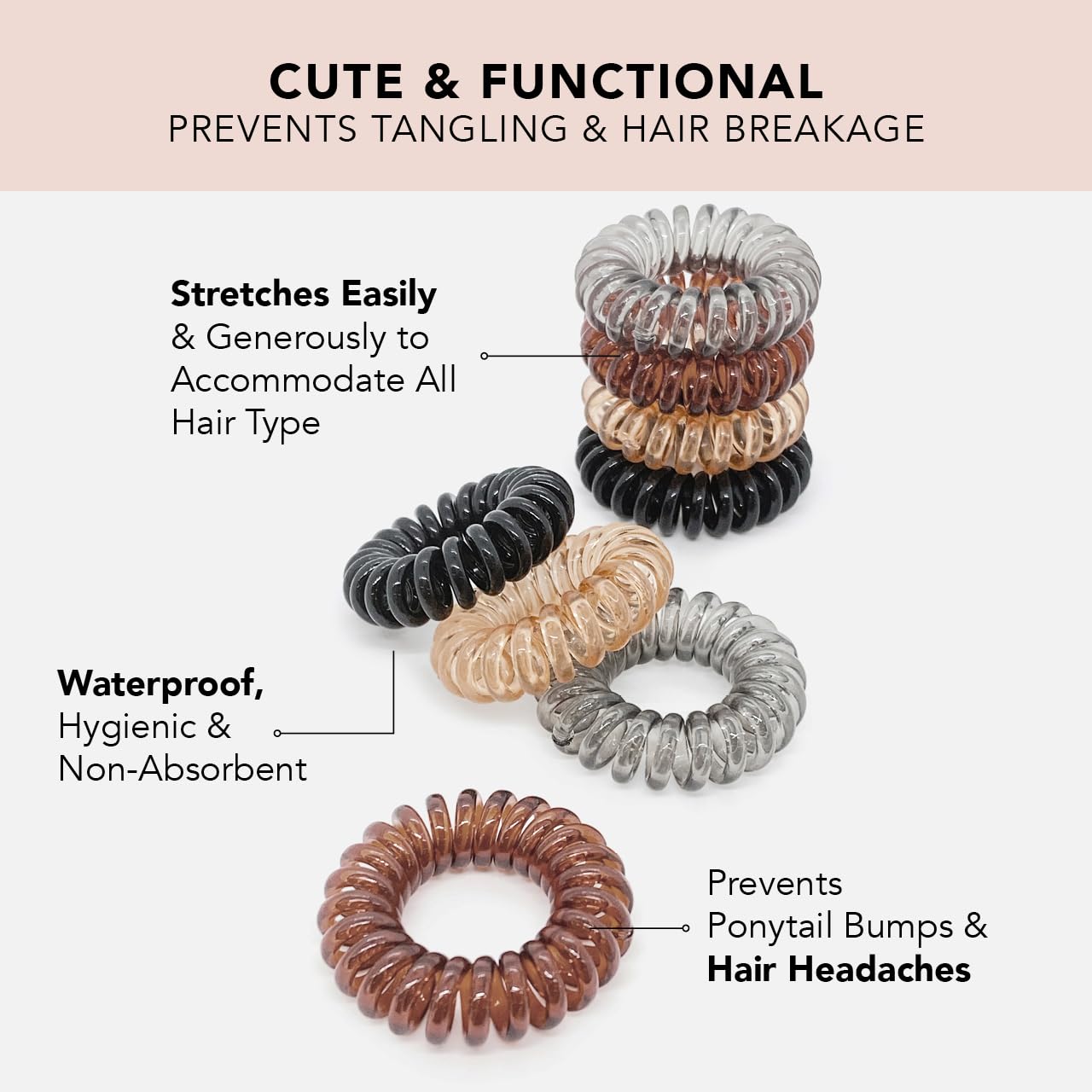 Kitsch brunette coil worn as bracelet highlights versatile accessory for everyday outfits.