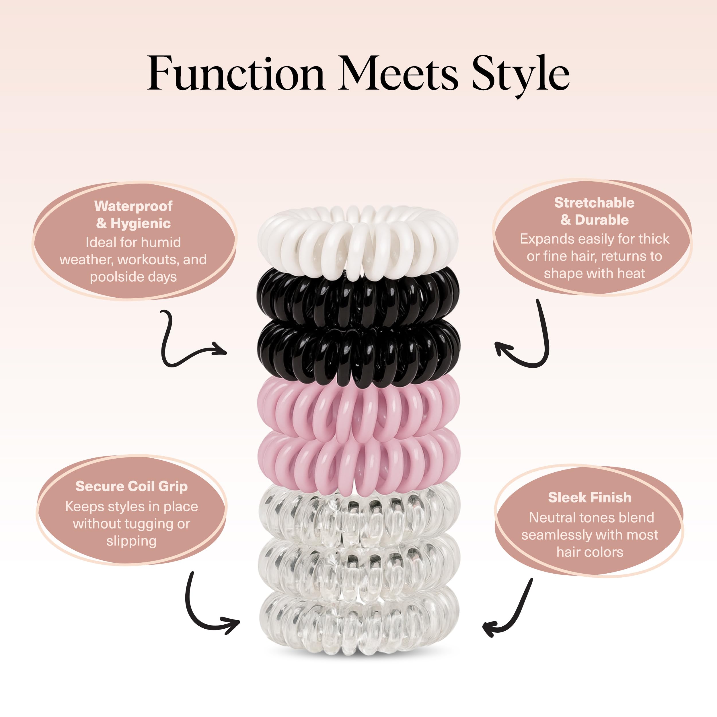 Kitsch spiral hair ties reduce ponytail bumps for styled looks.