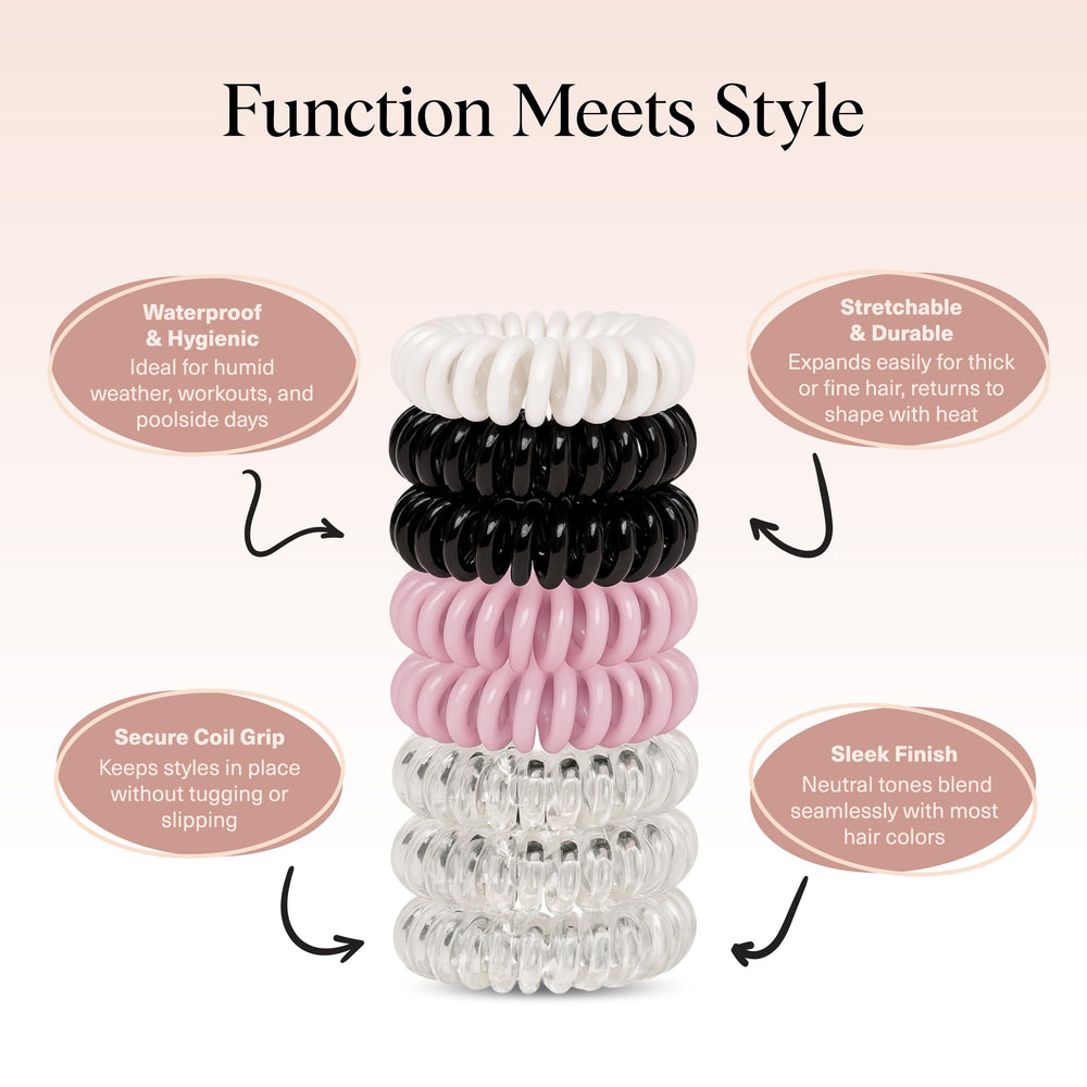 Kitsch spiral hair ties reduce ponytail bumps for styled looks.