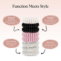 Kitsch spiral hair ties reduce ponytail bumps for styled looks.