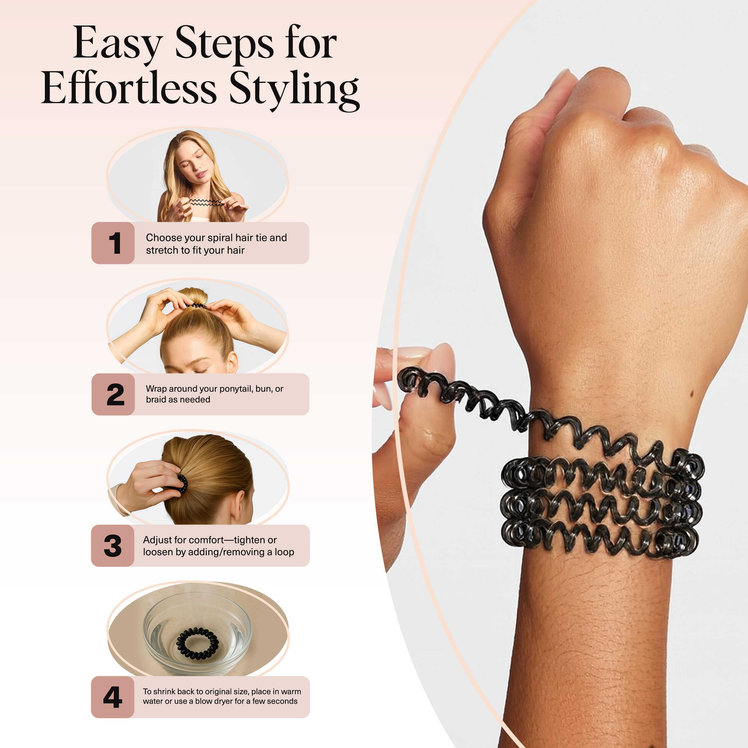 Kitsch spiral hair ties strong stretch supports ponytails and braids.