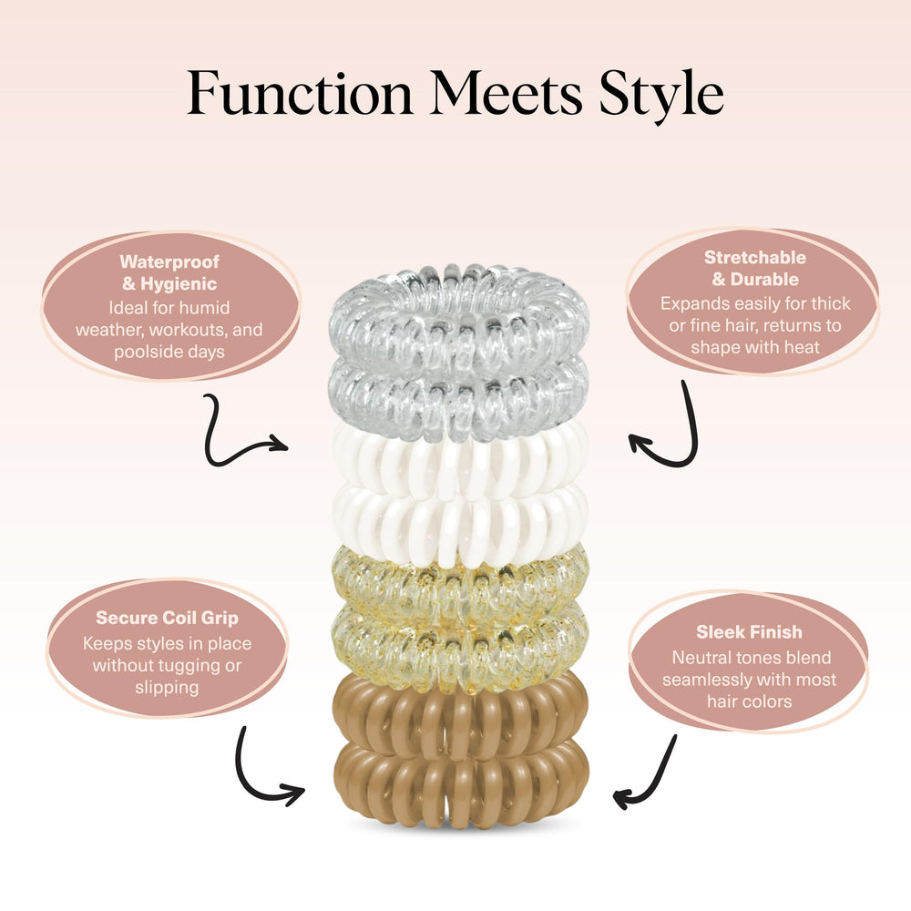 Kitsch blonde spiral hair ties are waterproof and easy to remove.