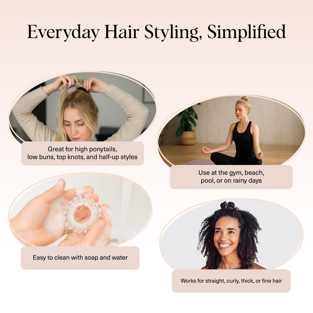 Kitsch spiral hair ties waterproof for swimming and shower use.