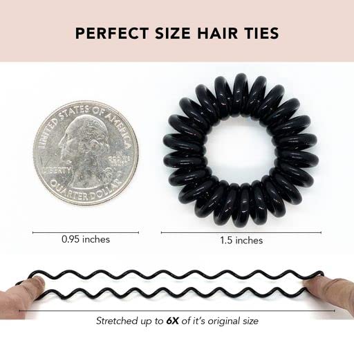Kitsch clear spiral hair ties worn on wrist double as chic accessory and quick ponytail helper.