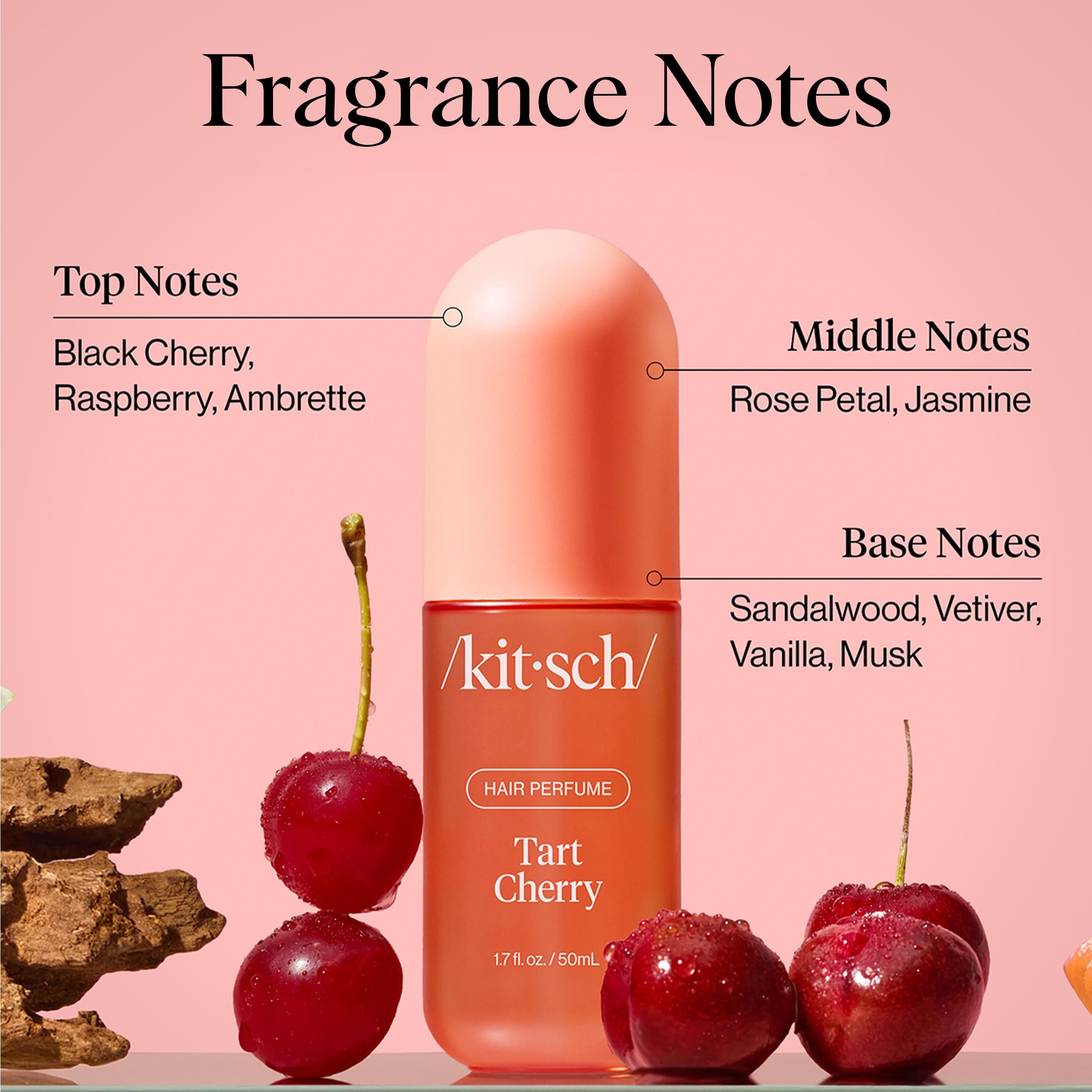Kitsch Tart Cherry fragrance swirl captures the fruity gourmand mood.