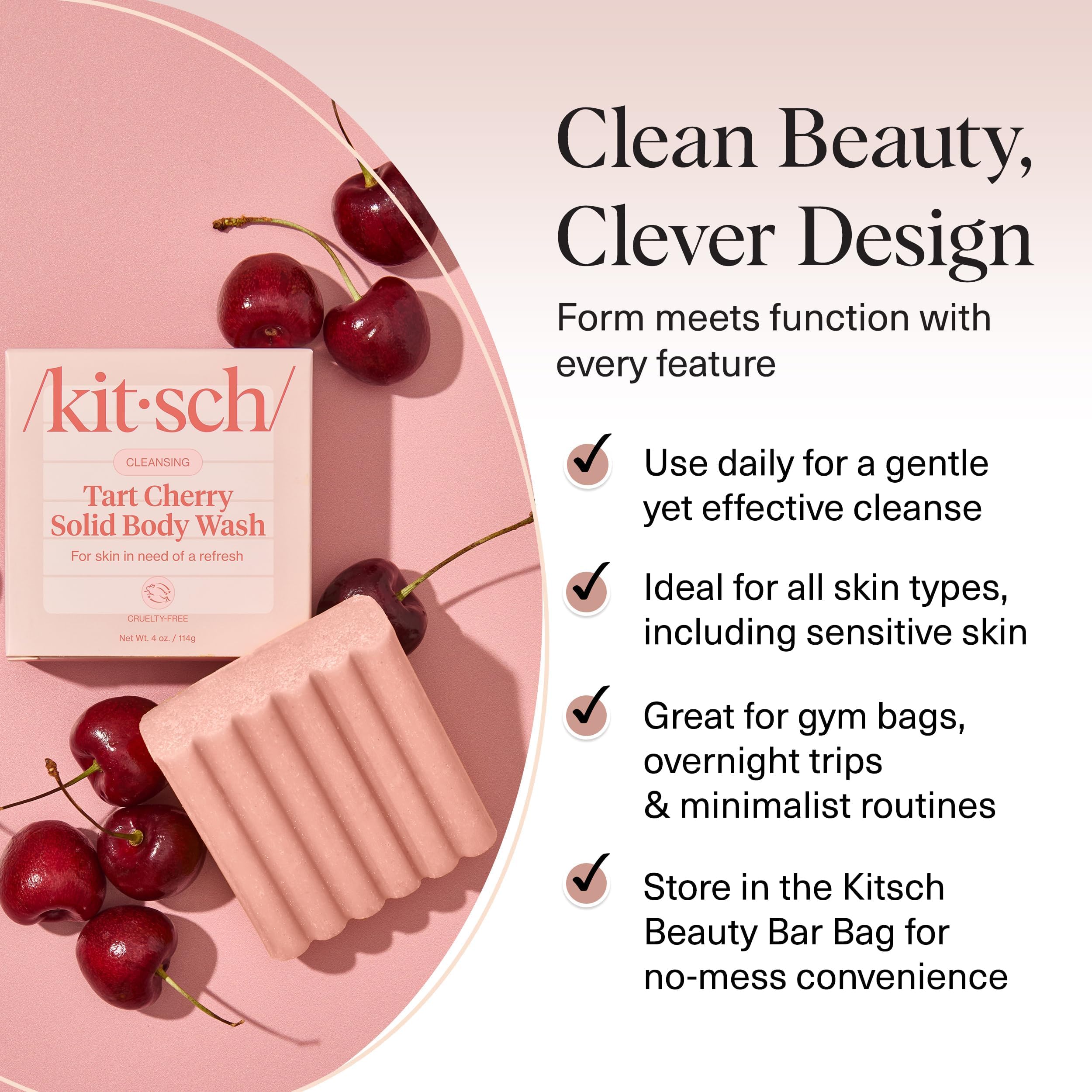 Kitsch Tart Cherry Soap Bar in hand demonstrates easy daily cleansing.